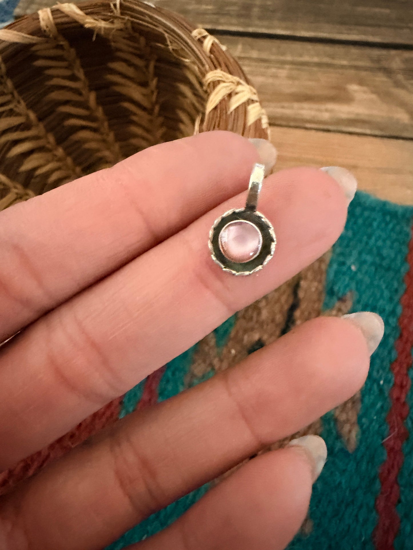 Handcrafted Sterling Silver and Pink Mother of Pearl Mini Pendant