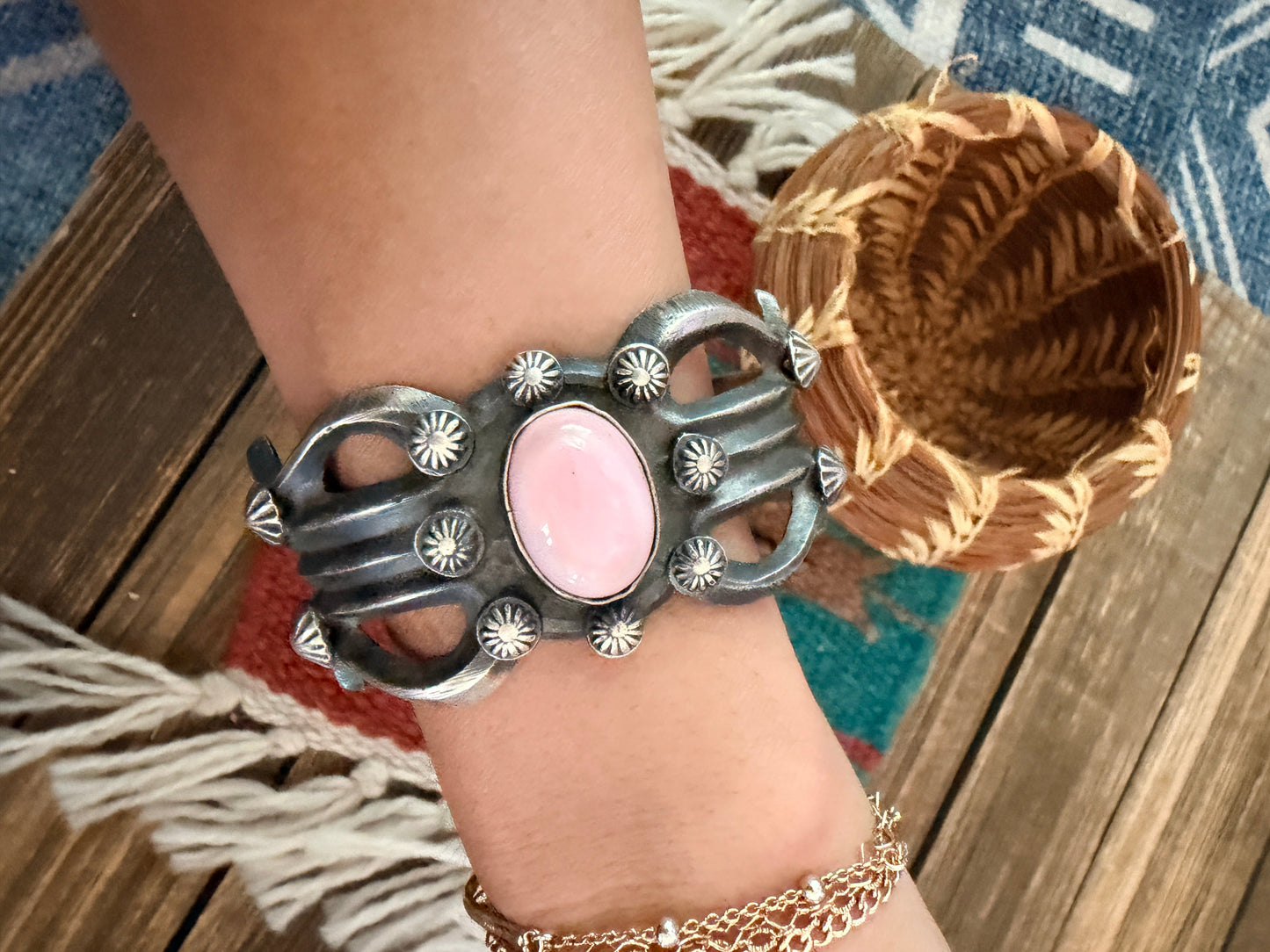 Handcrafted Queen Pink Conch & Sterling Silver Cuff Bracelet by Chimney Butte
