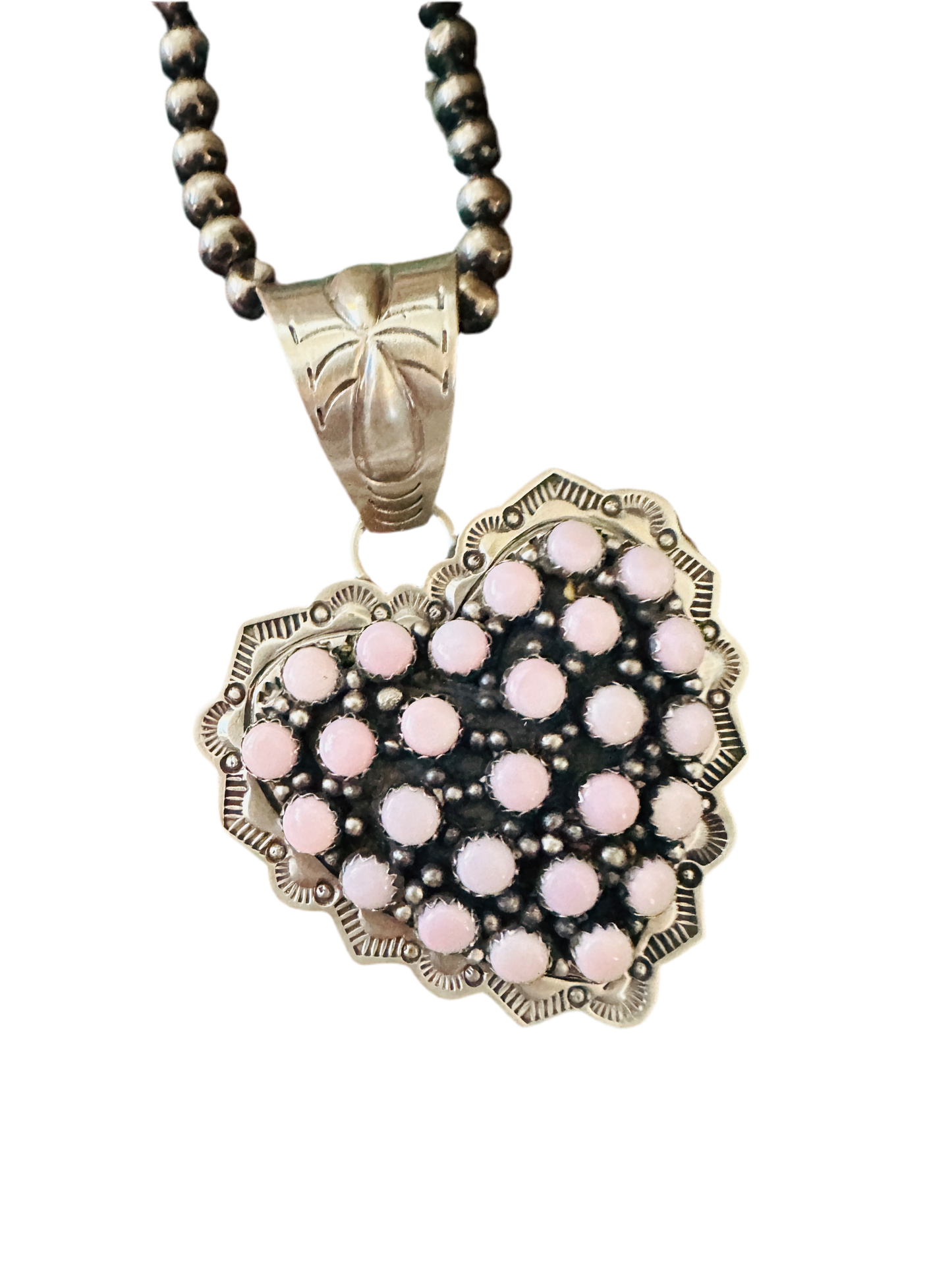 Handcrafted Queen Pink Conch & Sterling Silver Heart Pendant