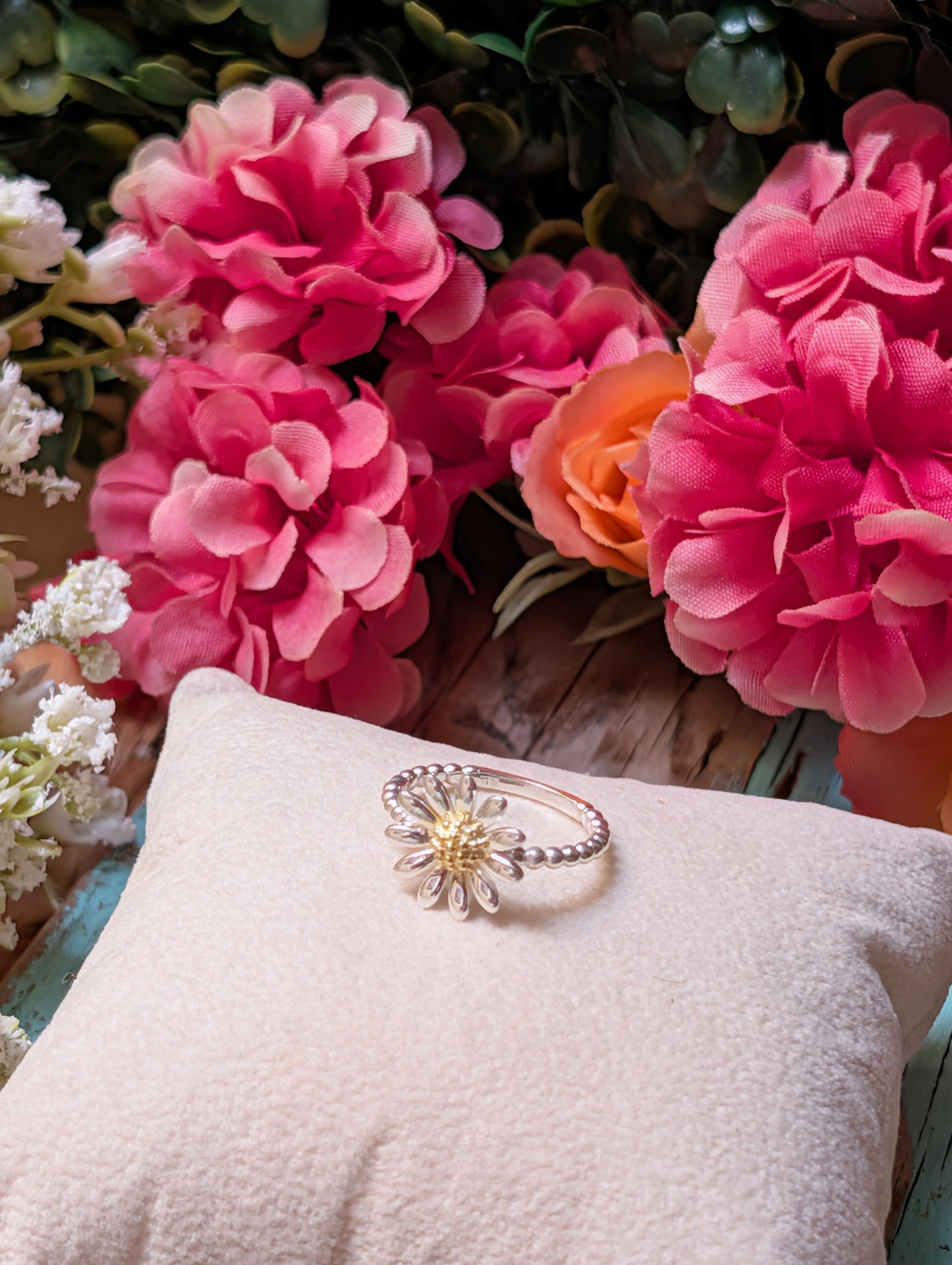 14k Gold Daisy Sterling Silver Ring