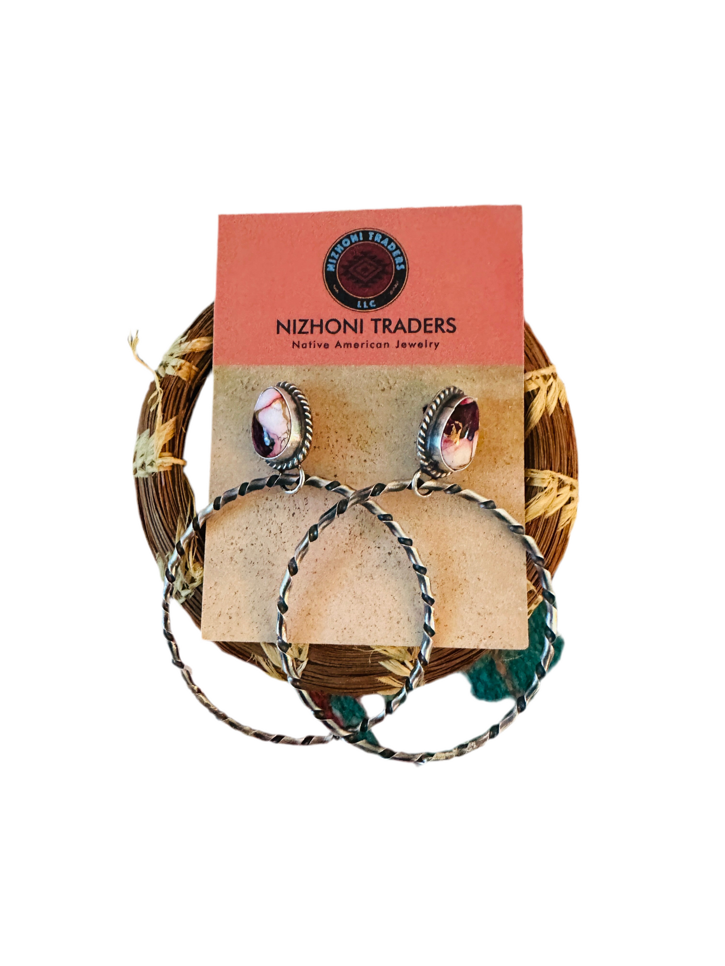 Handcrafted Rose Dahlia and Sterling Silver Dangle Hoop Earrings