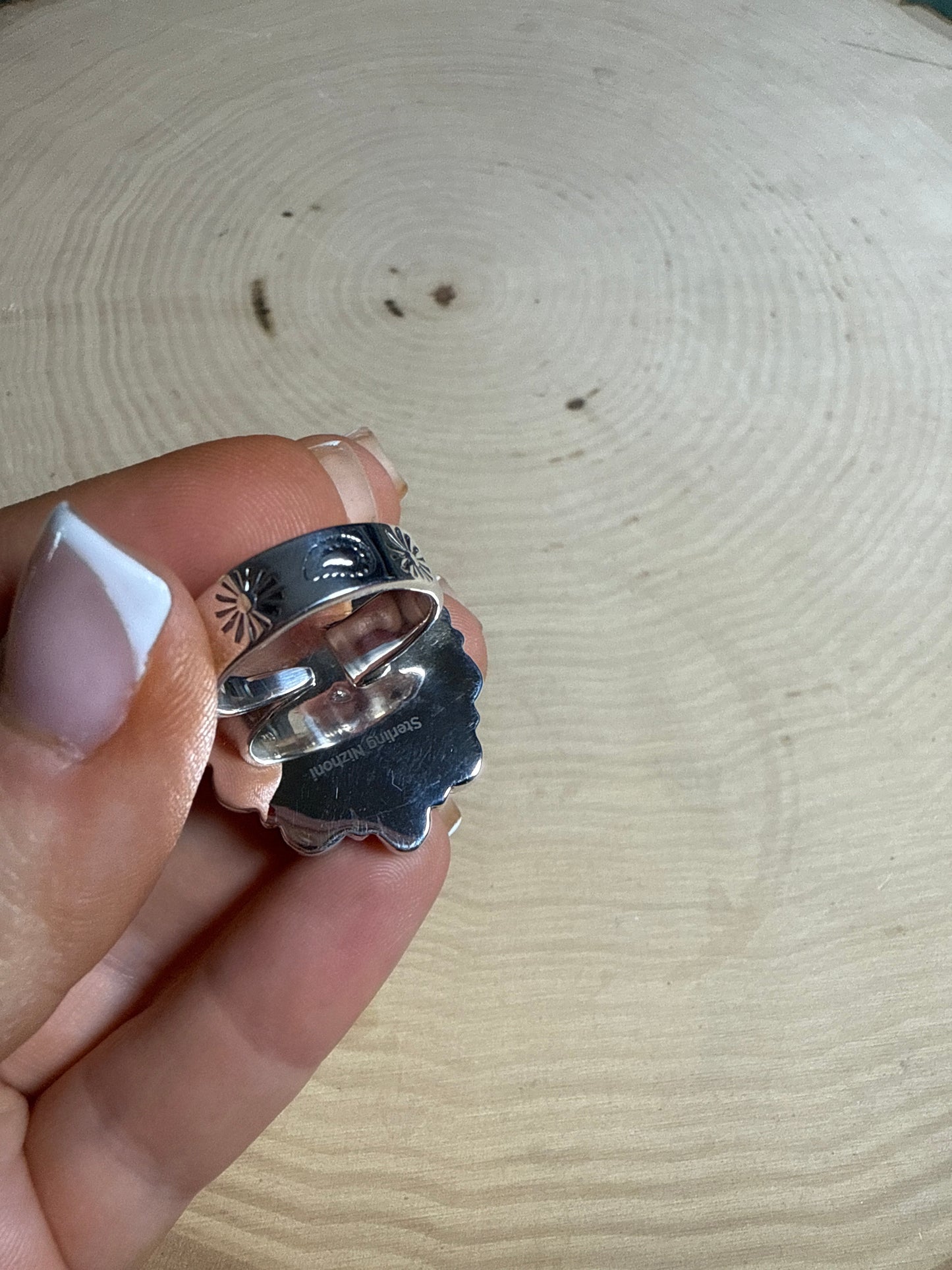 Handmade White Buffalo & Sterling Adjustable Cluster Ring