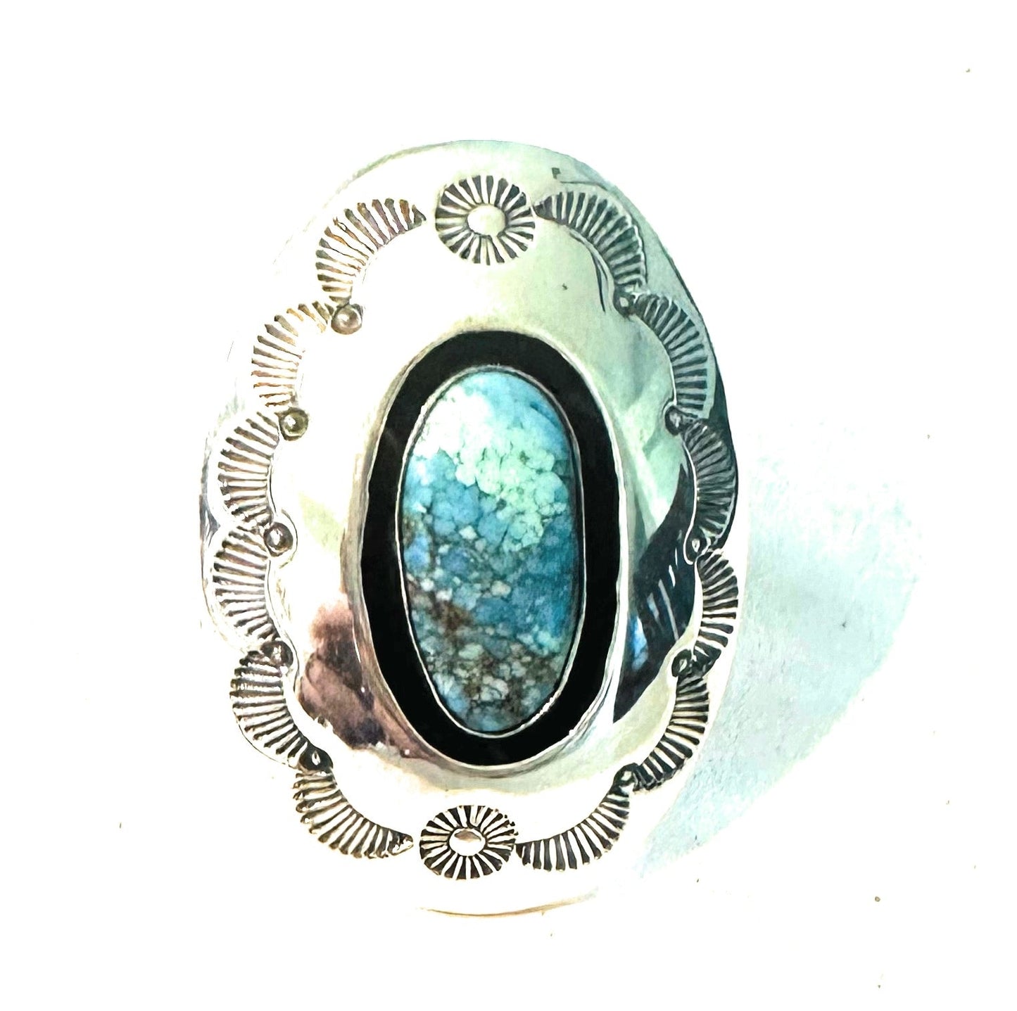 Handcrafted Golden Hills Turquoise & Sterling Silver Shadowbox Ring Size 8