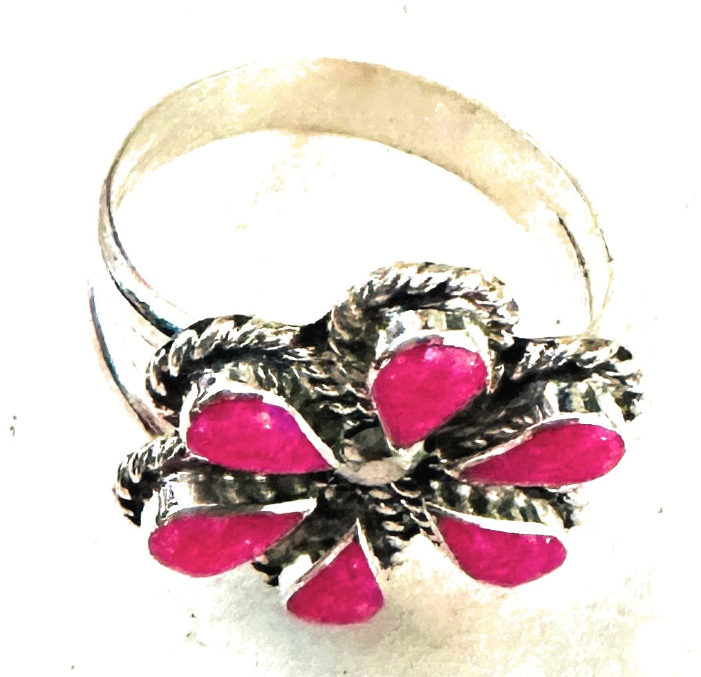 Handcrafted Sterling Silver & Pink Opal Flower Ring