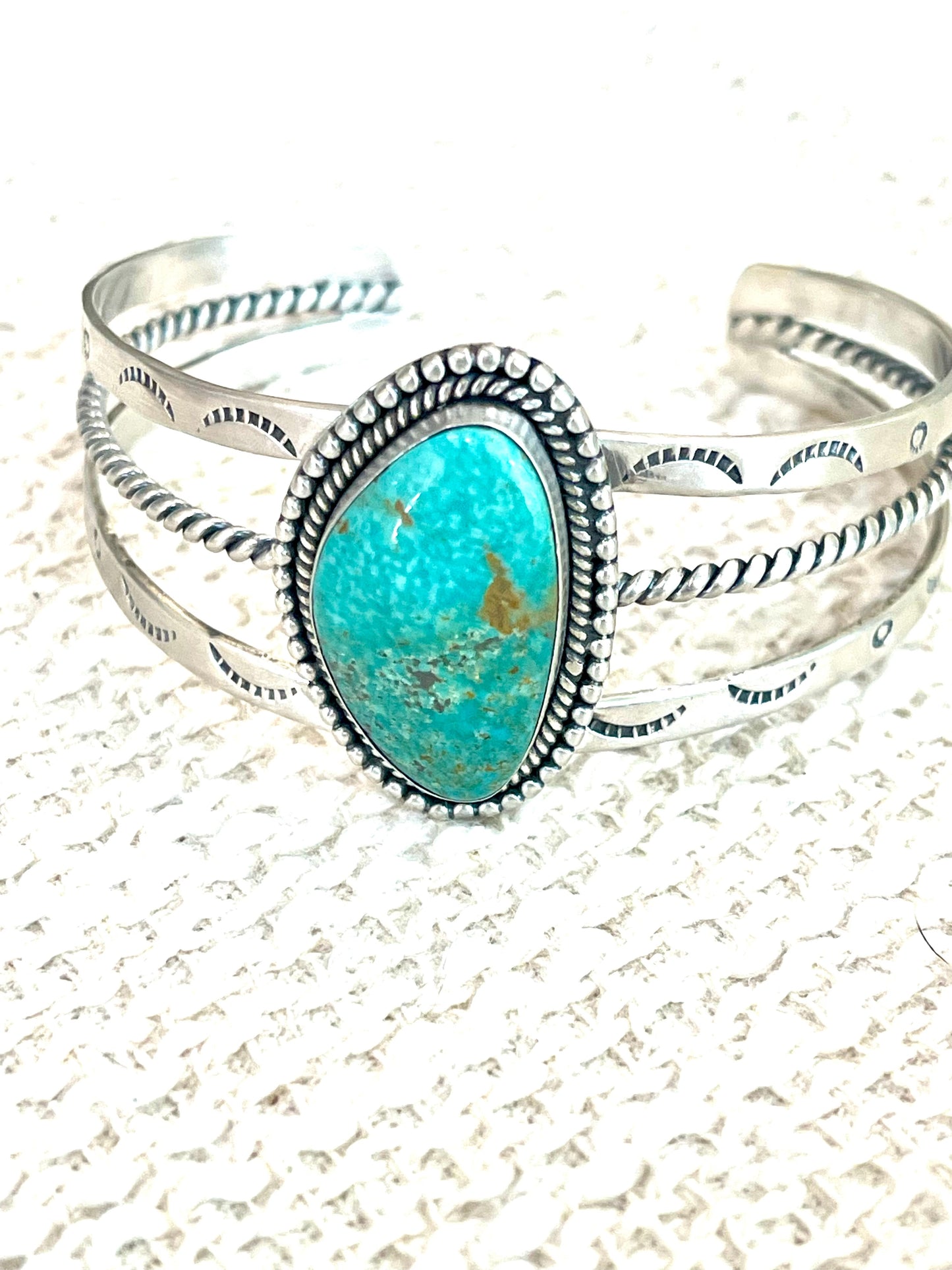 Handmade Sterling Silver, Kingman Turquiose Adjustable Cuff Bracelet