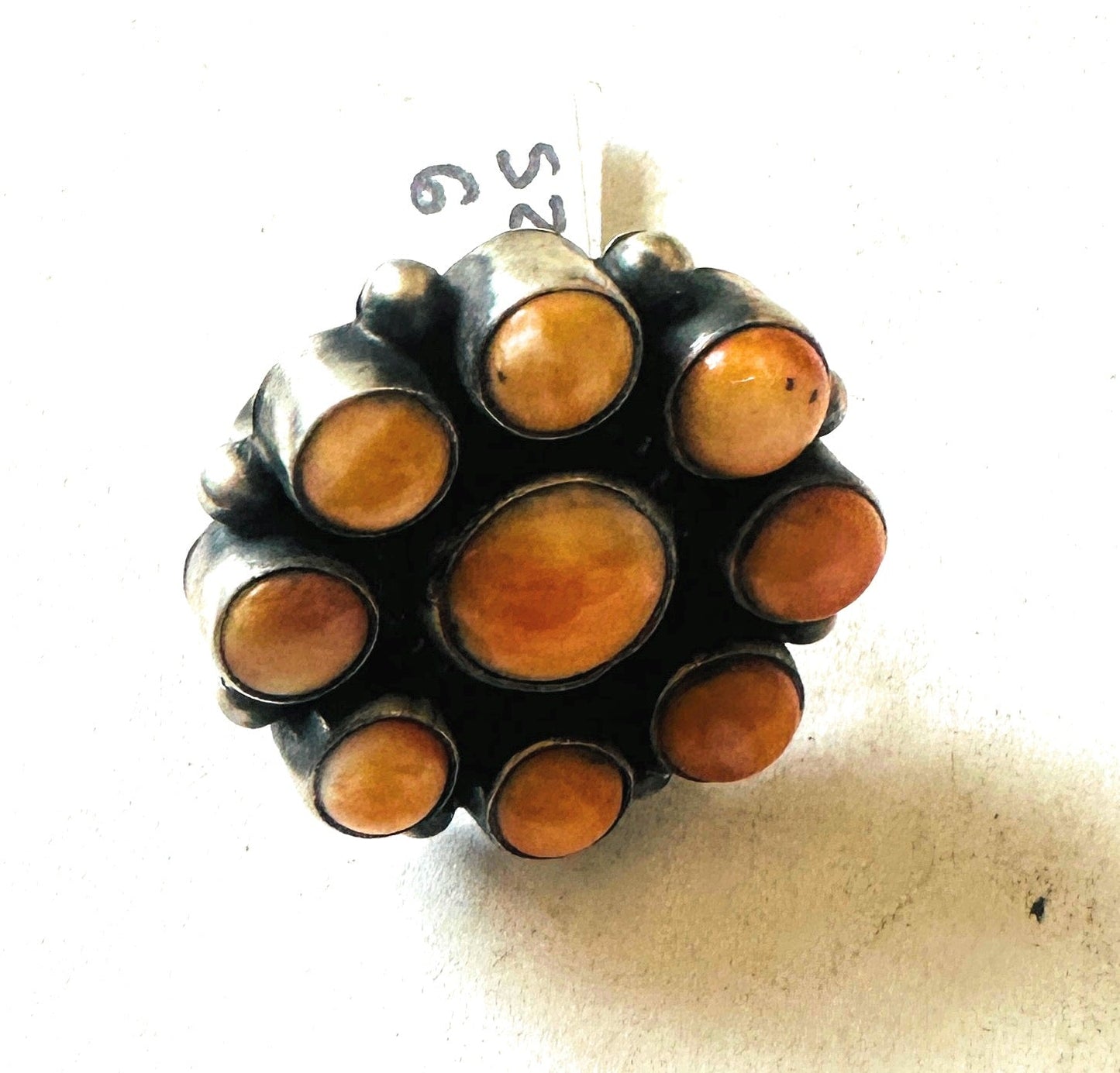 Handcrafted Sterling Silver & Orange Spiny Cluster Ring Size 6