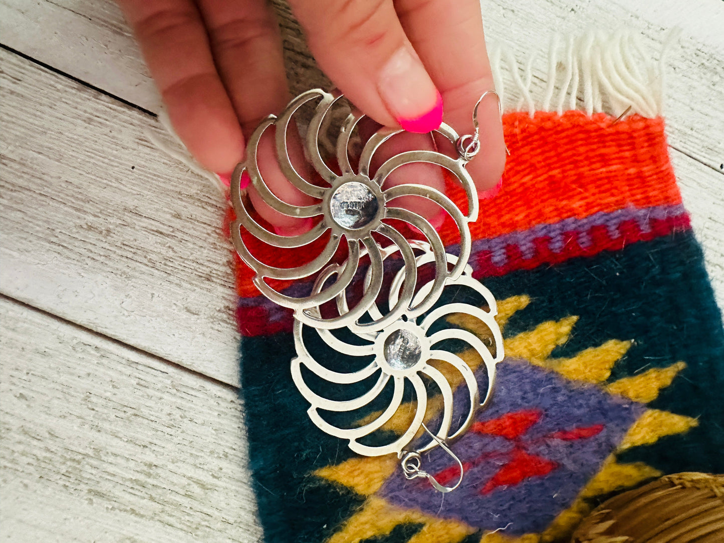 Navajo Sterling Silver Flower Dangle Earrings