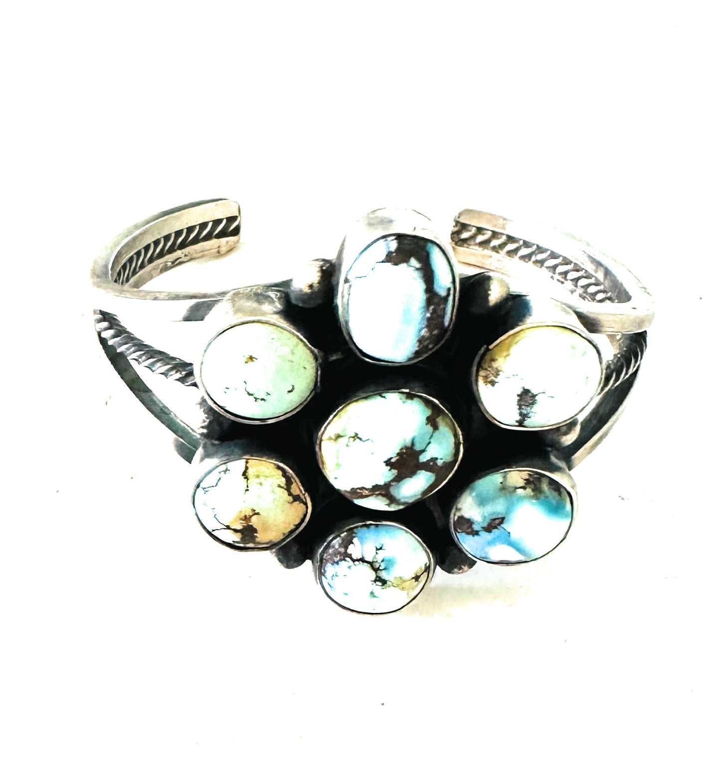 Navajo Golden Hills Turquoise & Sterling Silver Cluster Cuff Bracelet