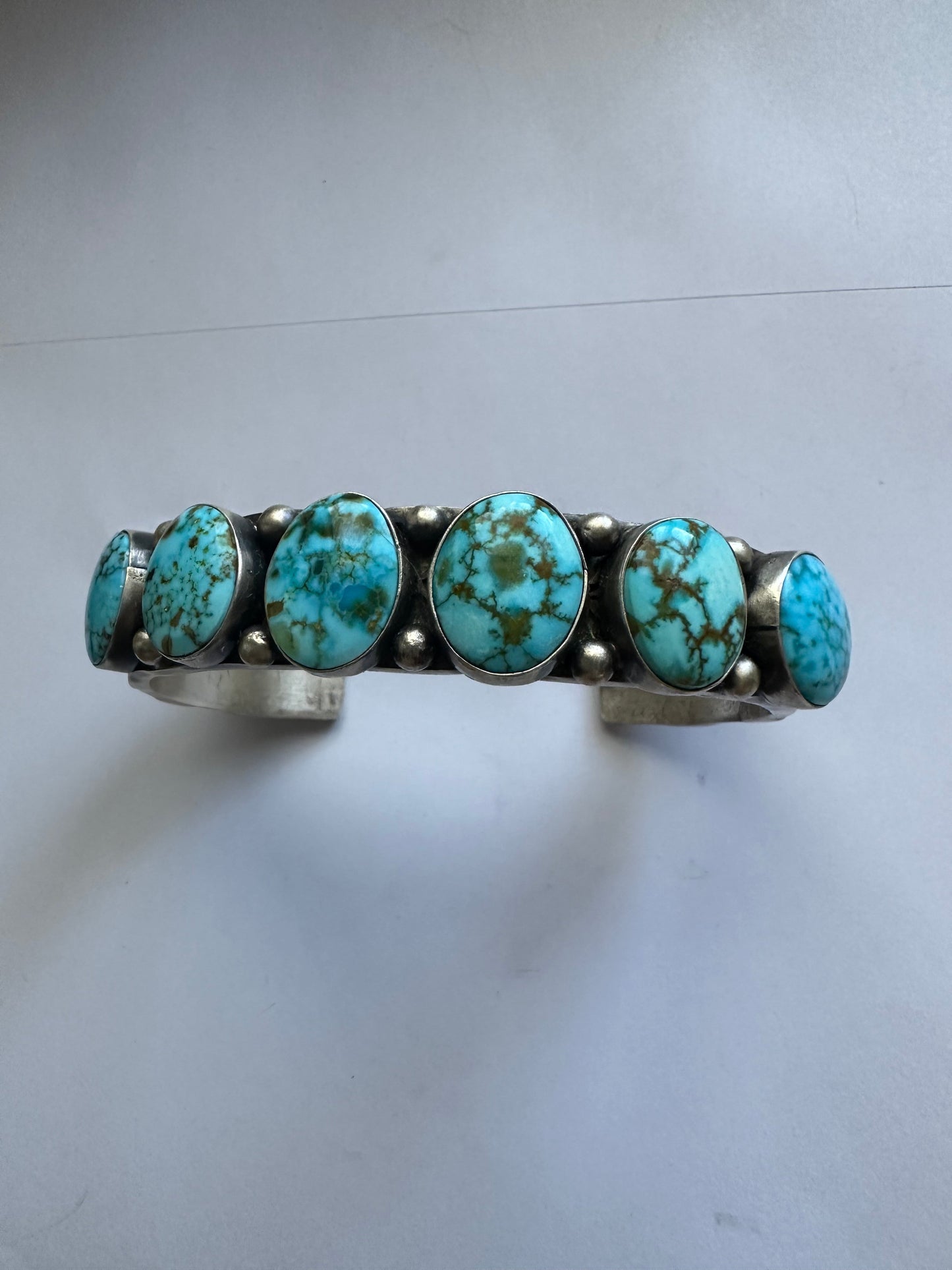 Handcrafted 6 Stone Turquoise & Sterling Silver Cuff Bracelet Signed S.Tso /