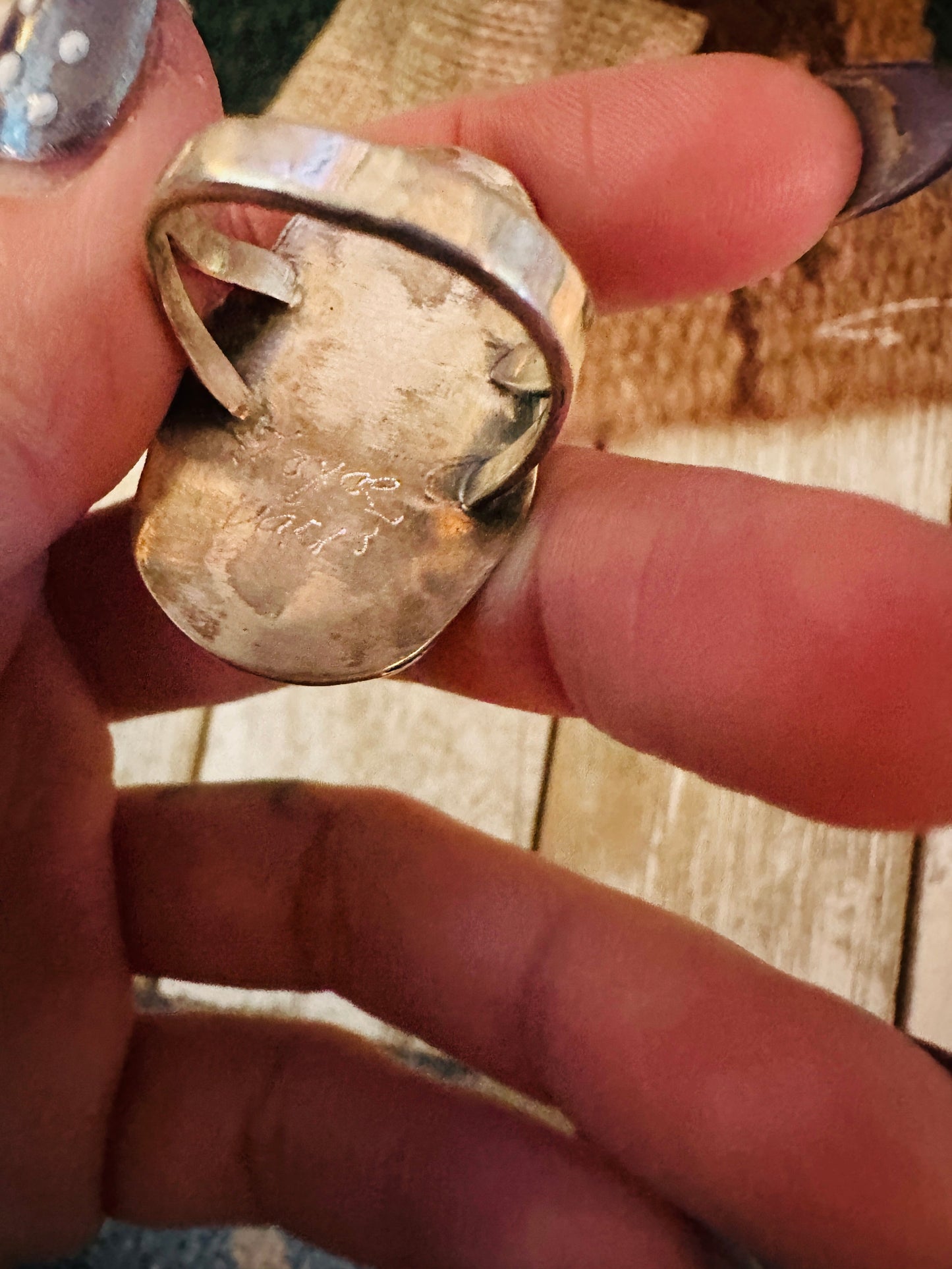 Old Pawn Handcrafted Turquoise & Sterling Silver Ring Size 9.5