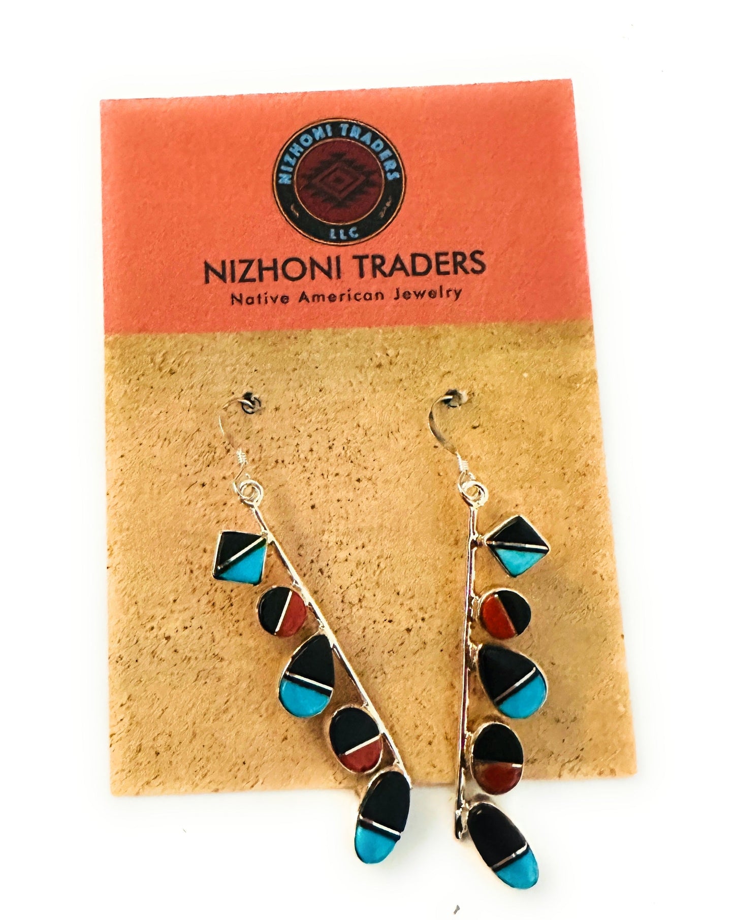 Handcrafted Multi Stone & Sterling Silver Inlay Dangle Earrings