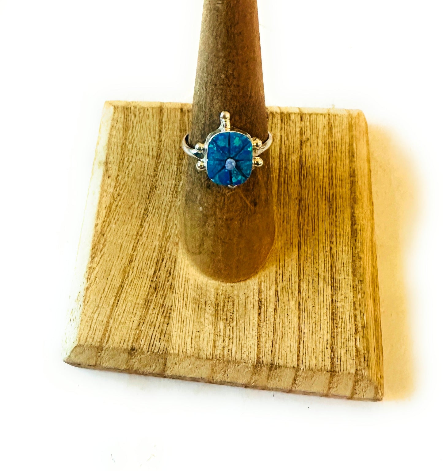 Handcrafted Sterling Silver & Blue Opal Turtle Ring