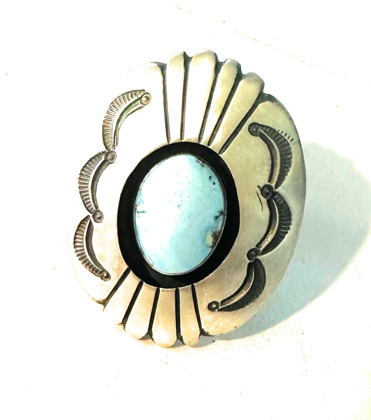 Handcrafted Golden Hills Turquoise & Sterling Silver Shadowbox Ring Size 8