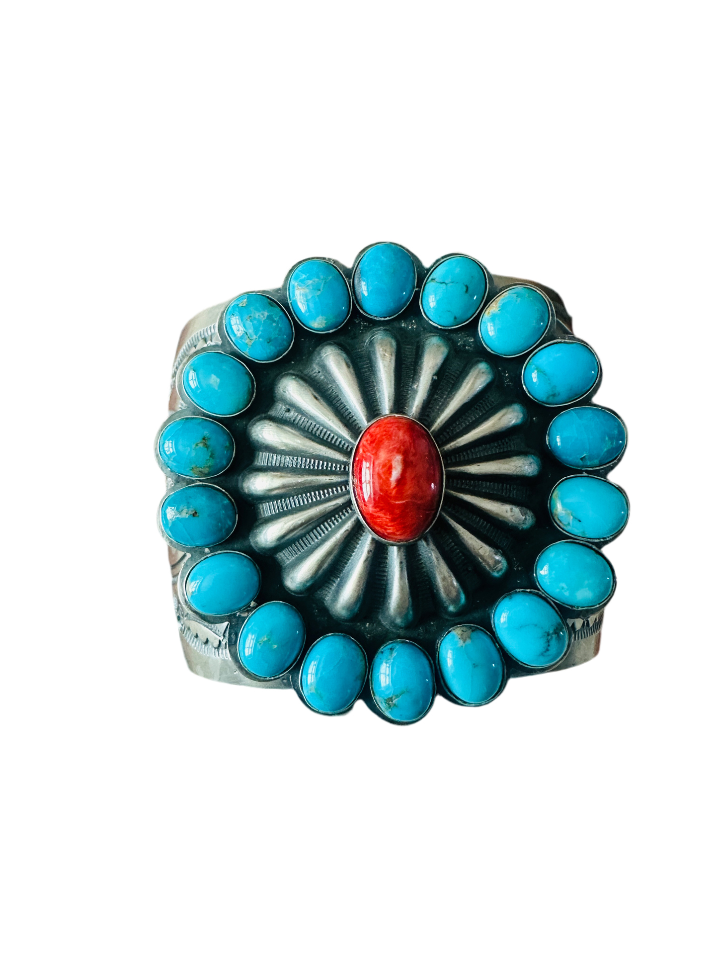 Handcrafted Turquoise, Spiny Sterling Silver Cuff Bracelet