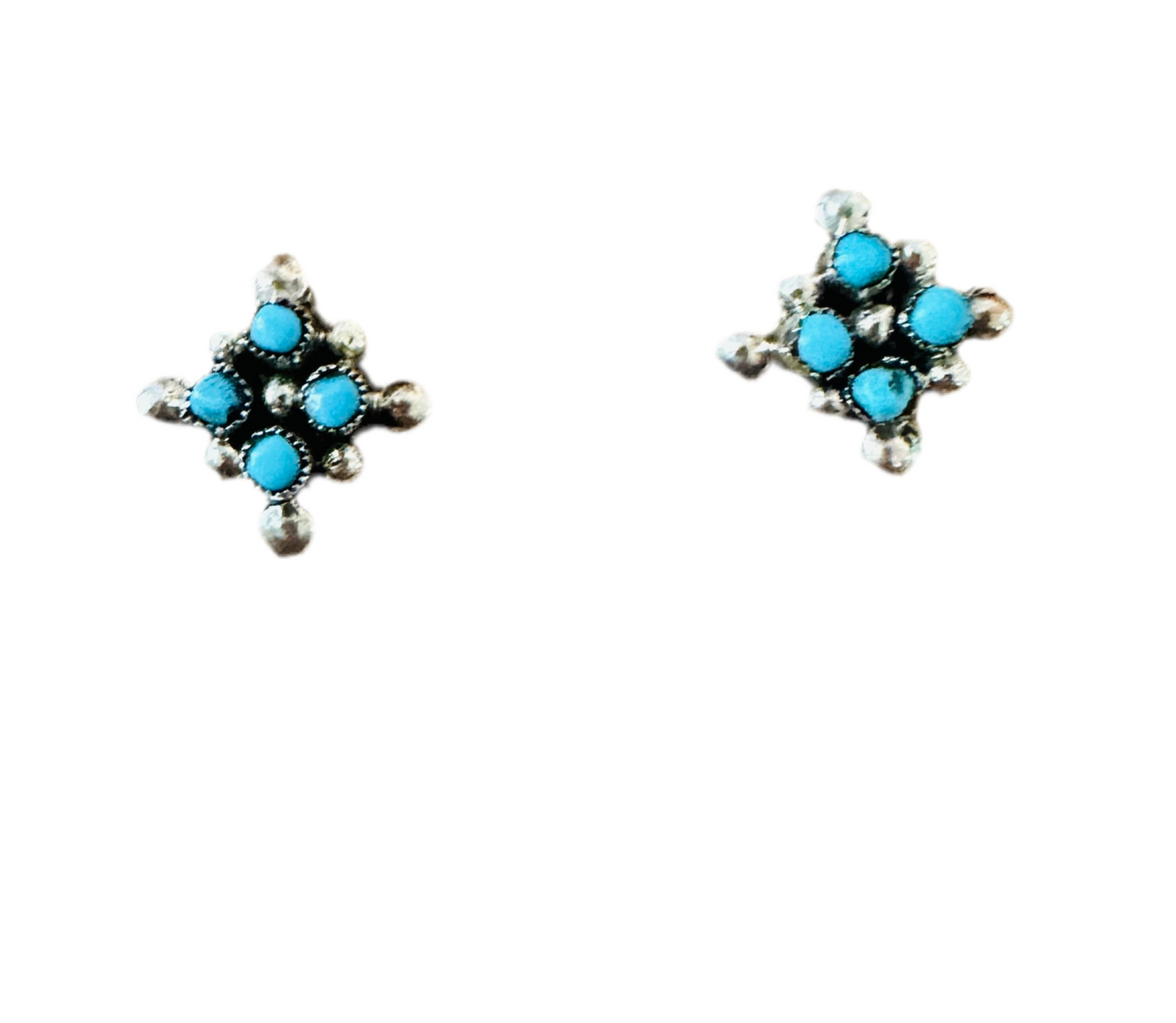 Handcrafted Sterling Silver & Turquoise Petit Point Stud Earrings