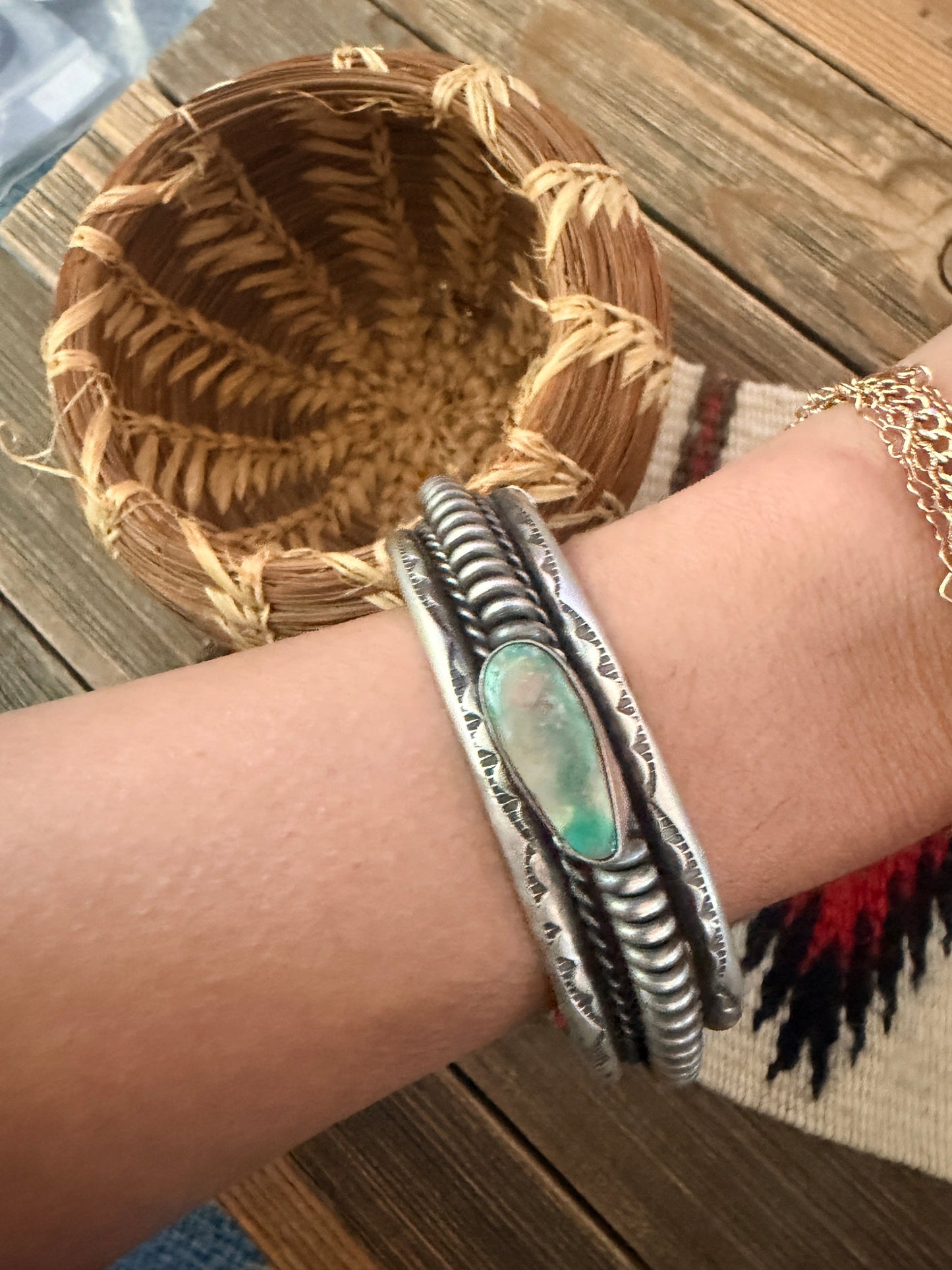 Handcrafted Carico Lake Turquoise & Sterling Silver Cuff Bracelet