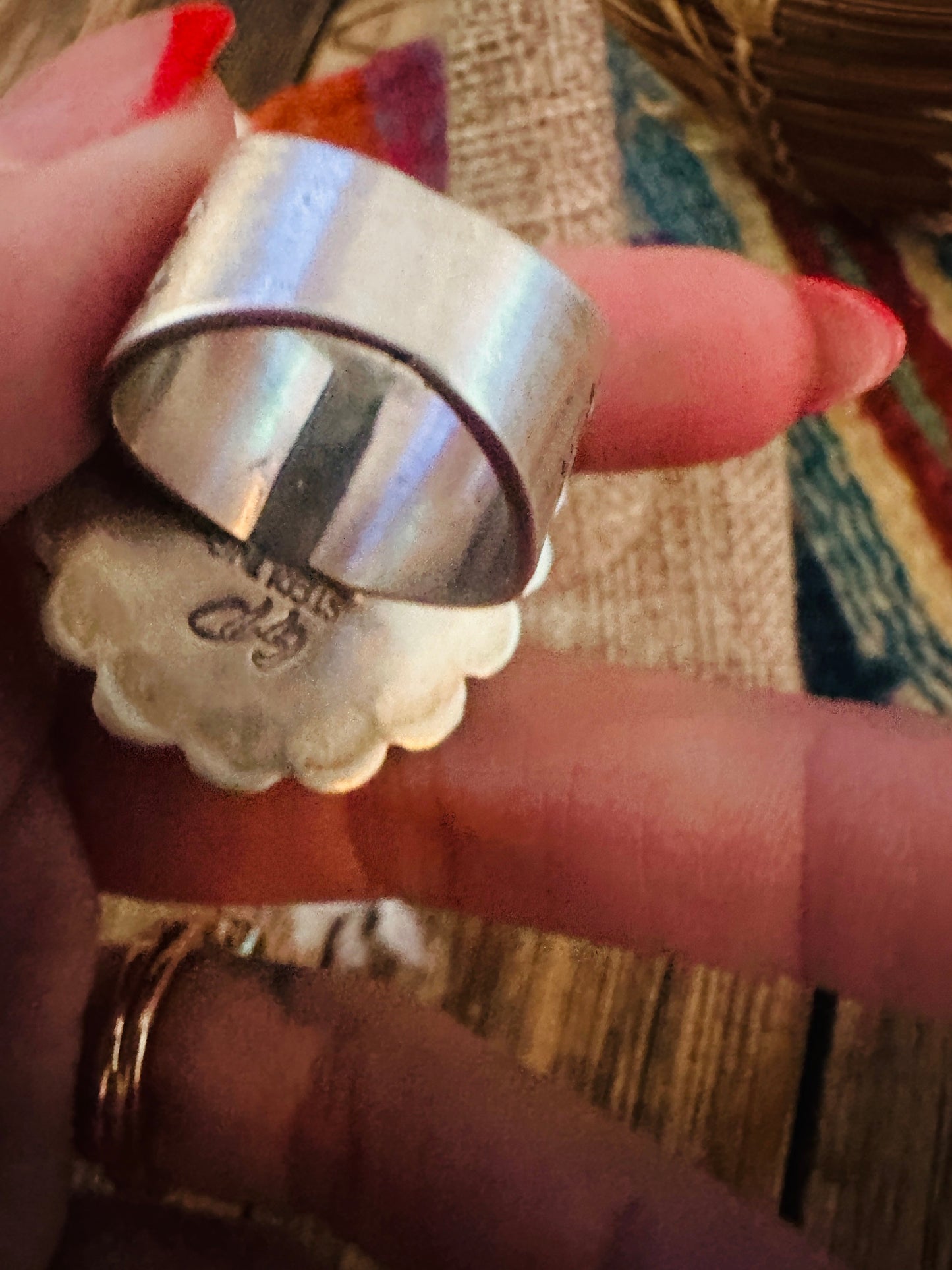 Handcrafted Queen Pink Conch & Sterling Silver Ring Size 8.75