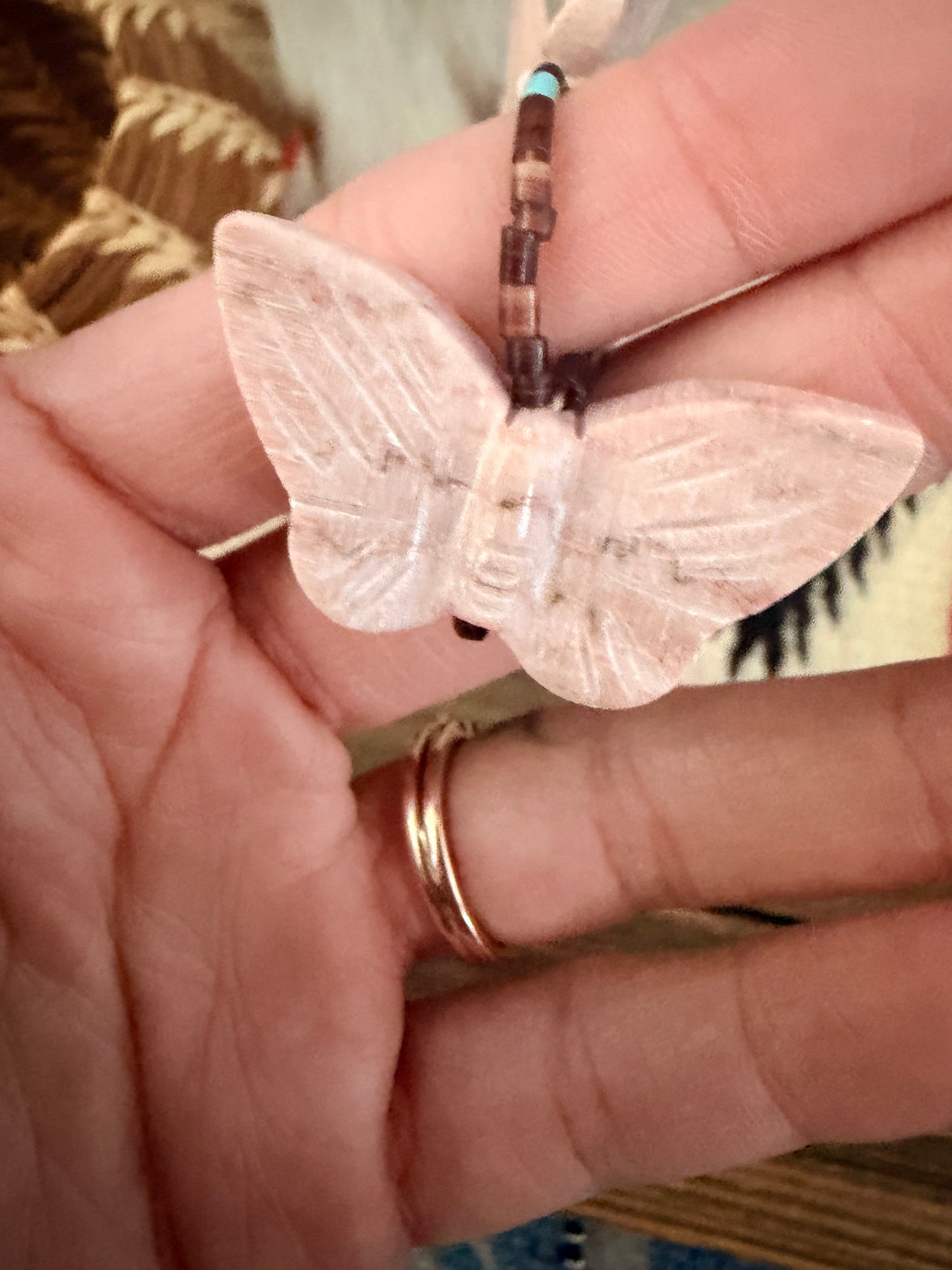 Handcrafted Beaded Fetish Butterfly Necklace 28" by Larry Cisco