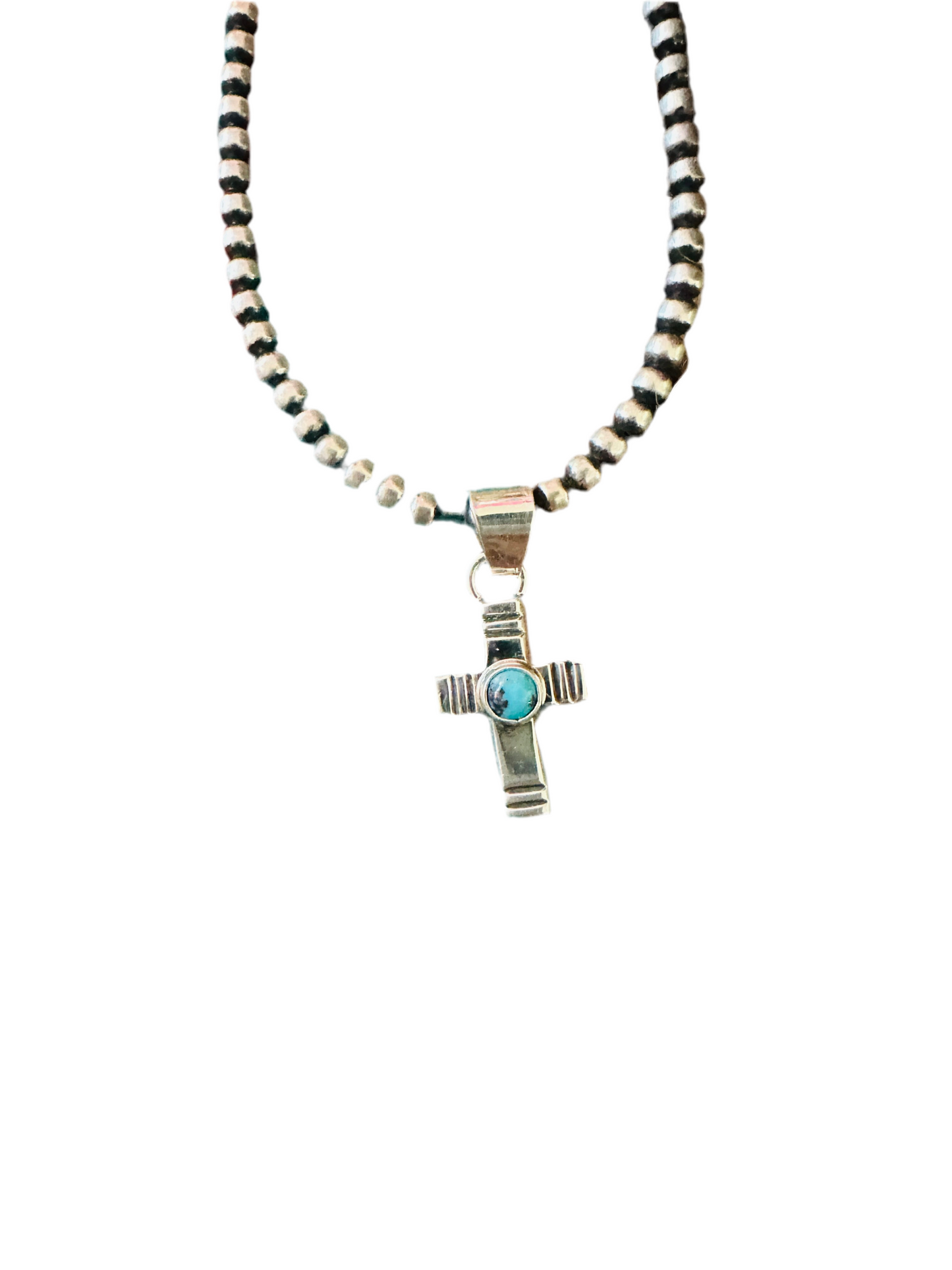 Handcrafted Turquoise & Sterling Silver Mini Cross Pendant