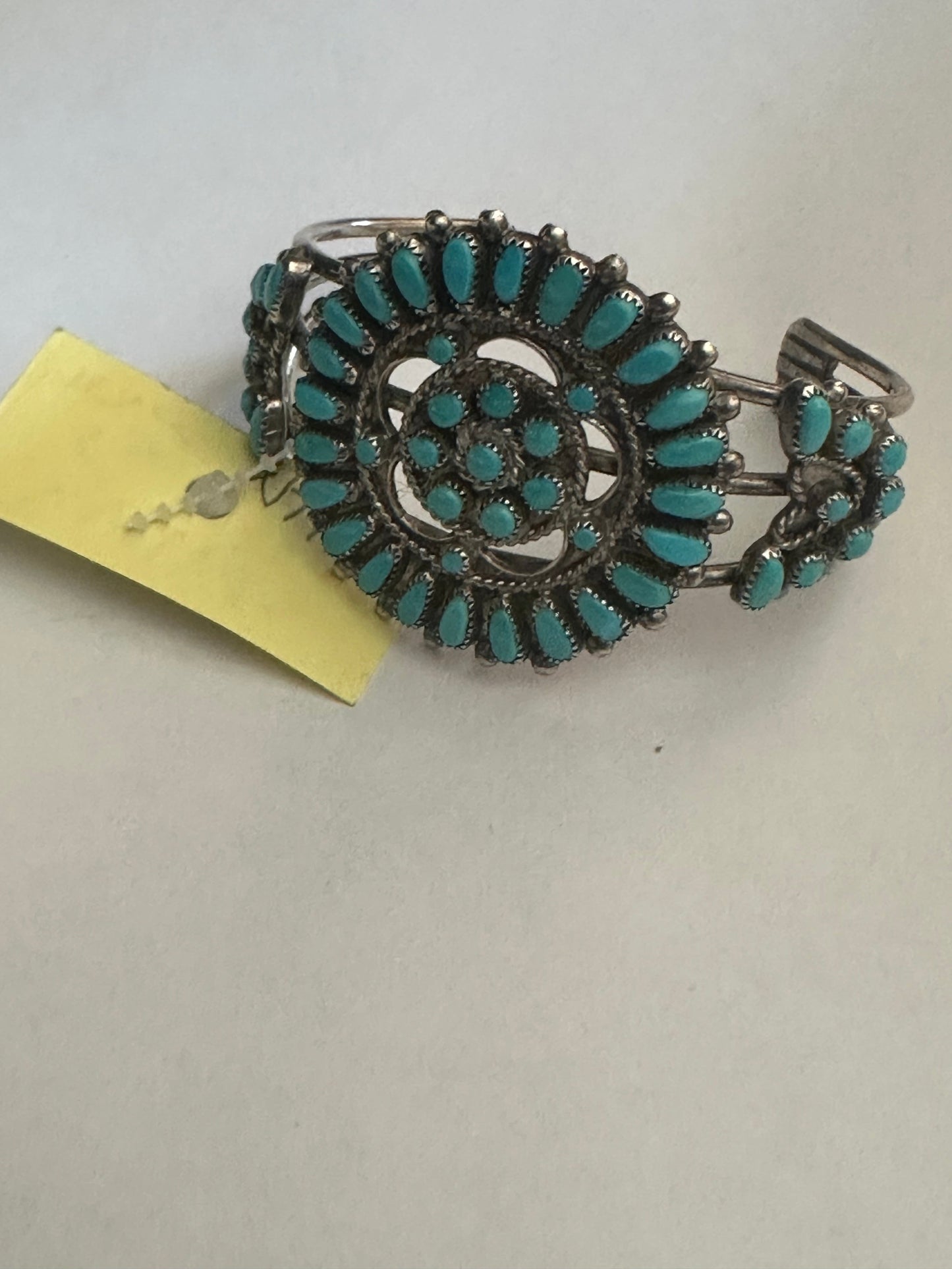 Old Pawn Cluster Kingman Turquoise & Sterling Silver Cuff Bracelet /
