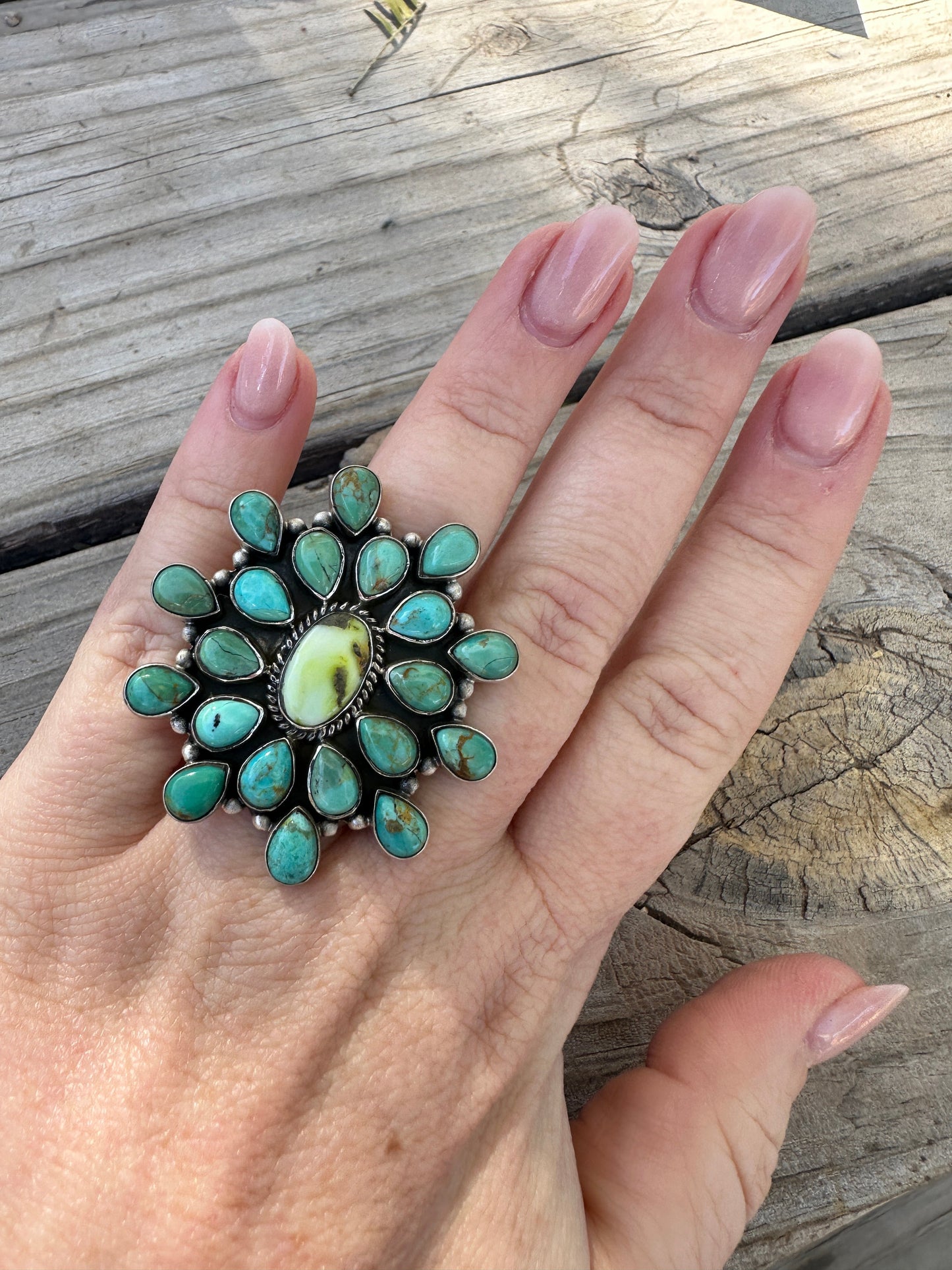 Handmade Kingman & Palomino Turquoise Sterling Adjustable Ring