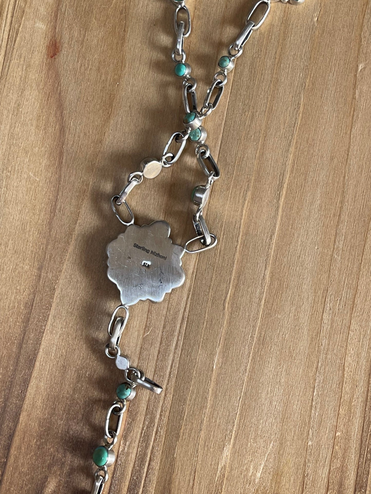 Handmade Sterling Silver & Sonoran Mountain Turquoise Cluster Lariat Necklace