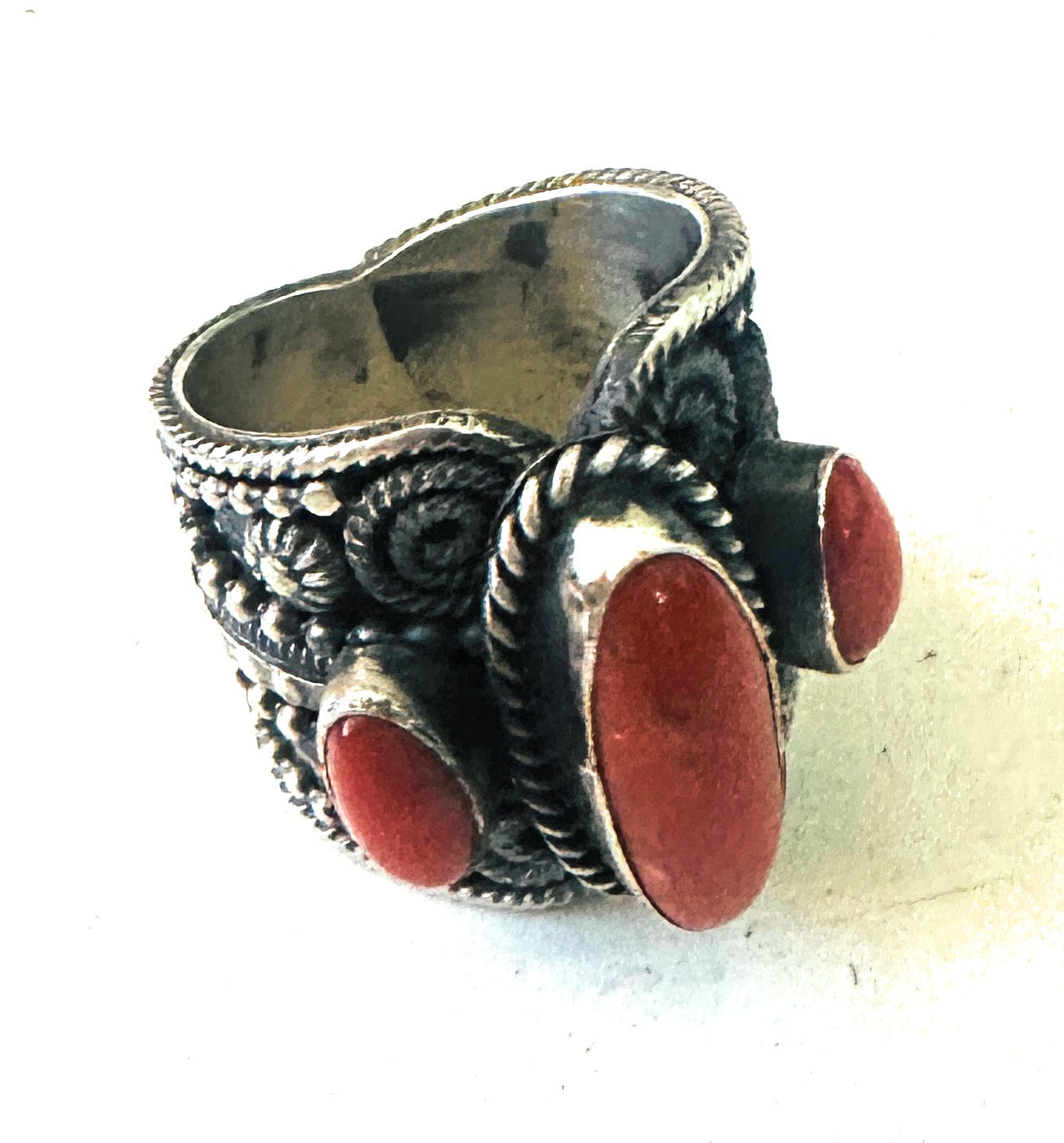 Handcrafted Sterling Silver and Coral Ring Size 10 by Hemerson Brown