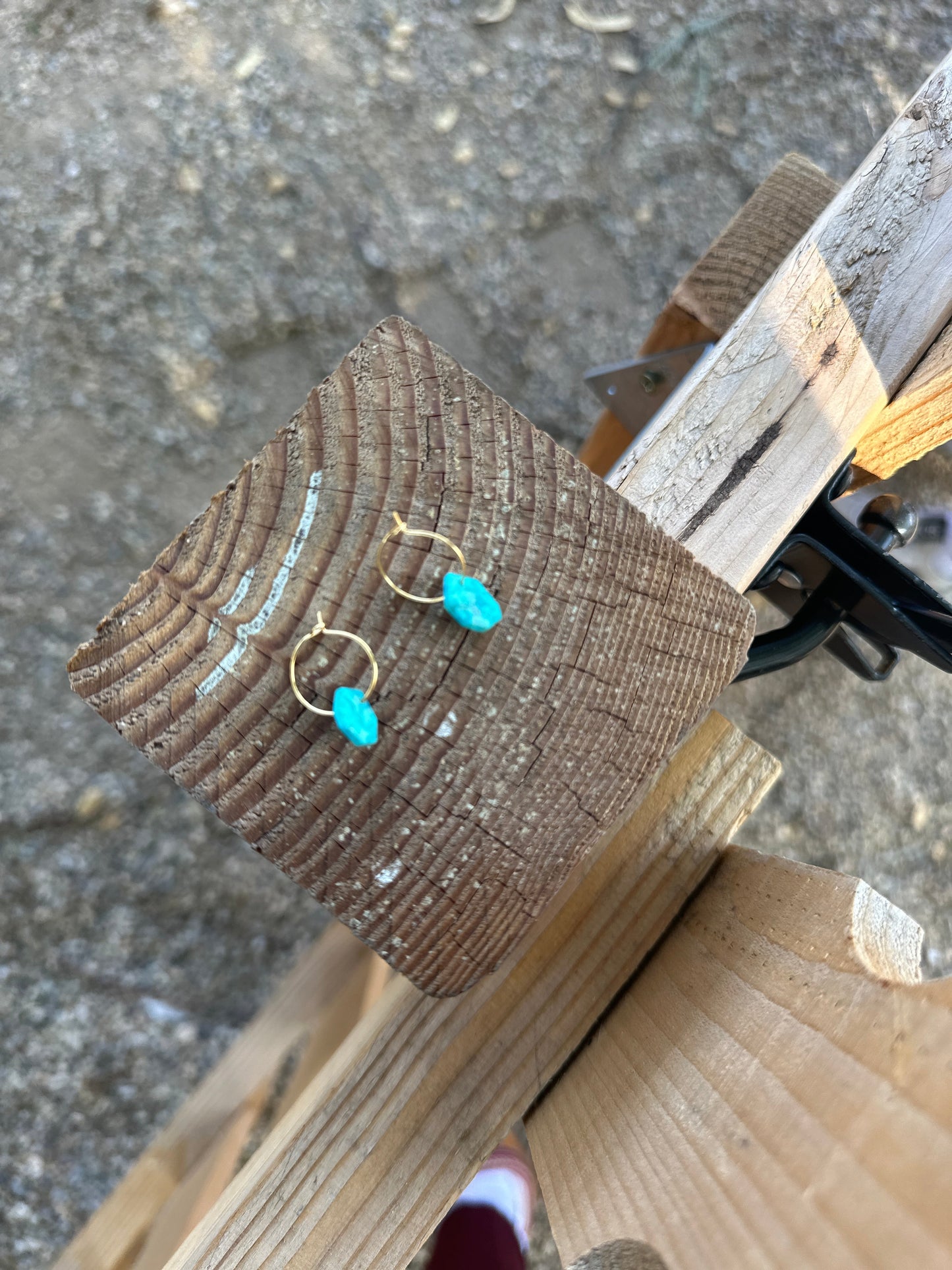 “The Golden Collection” GOLDEN HEXAGON Hoops Handmade Turquoise & 14k Gold Plated Sterling Silver Mini Hoop Earrings