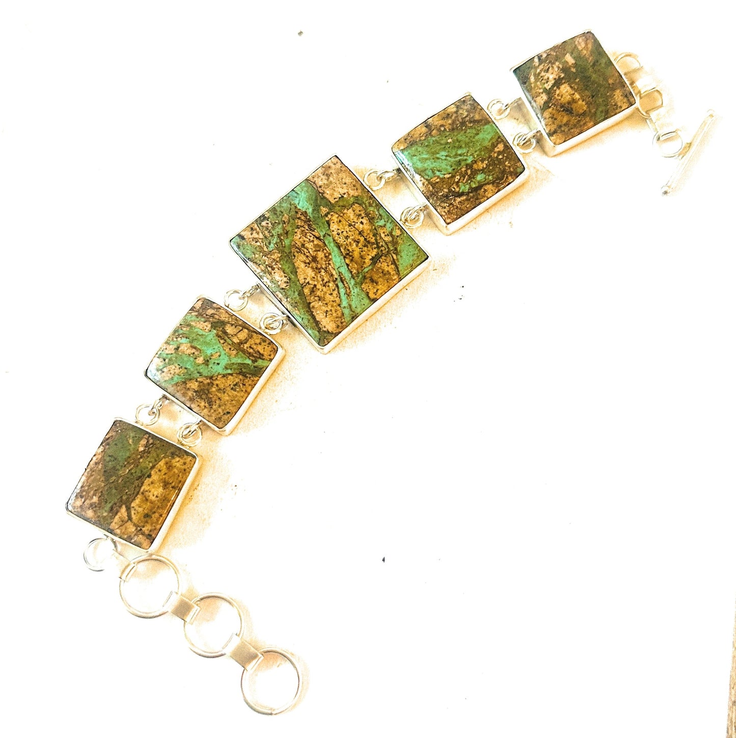 Handcrafted Ribbon Turquoise & Sterling Silver Link Bracelet