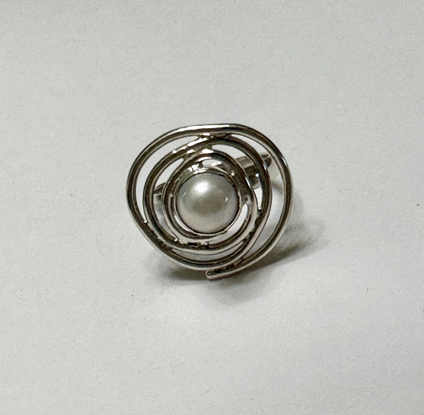 Swirl Sterling Silver Ring w/ Pearl