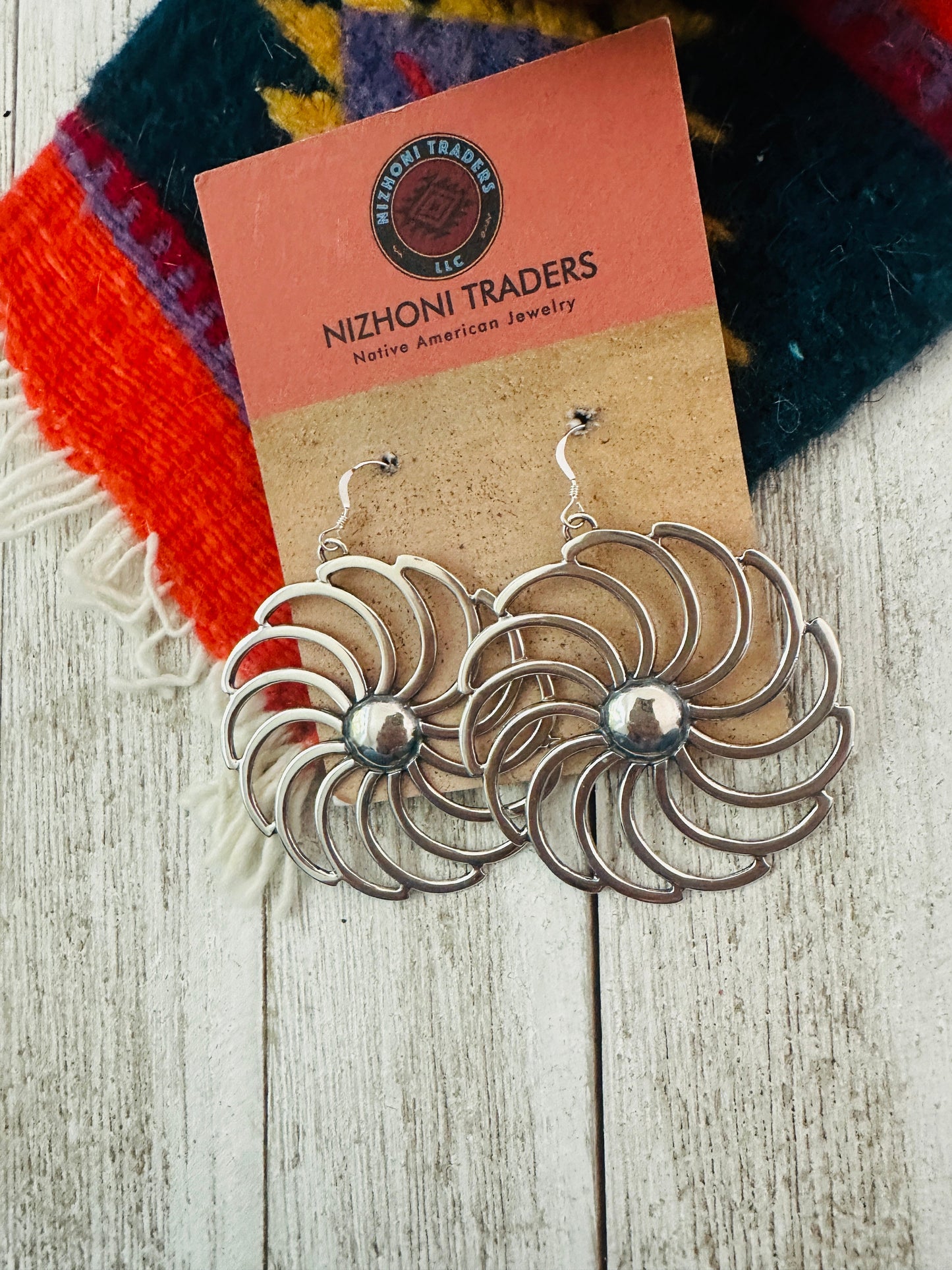 Navajo Sterling Silver Flower Dangle Earrings