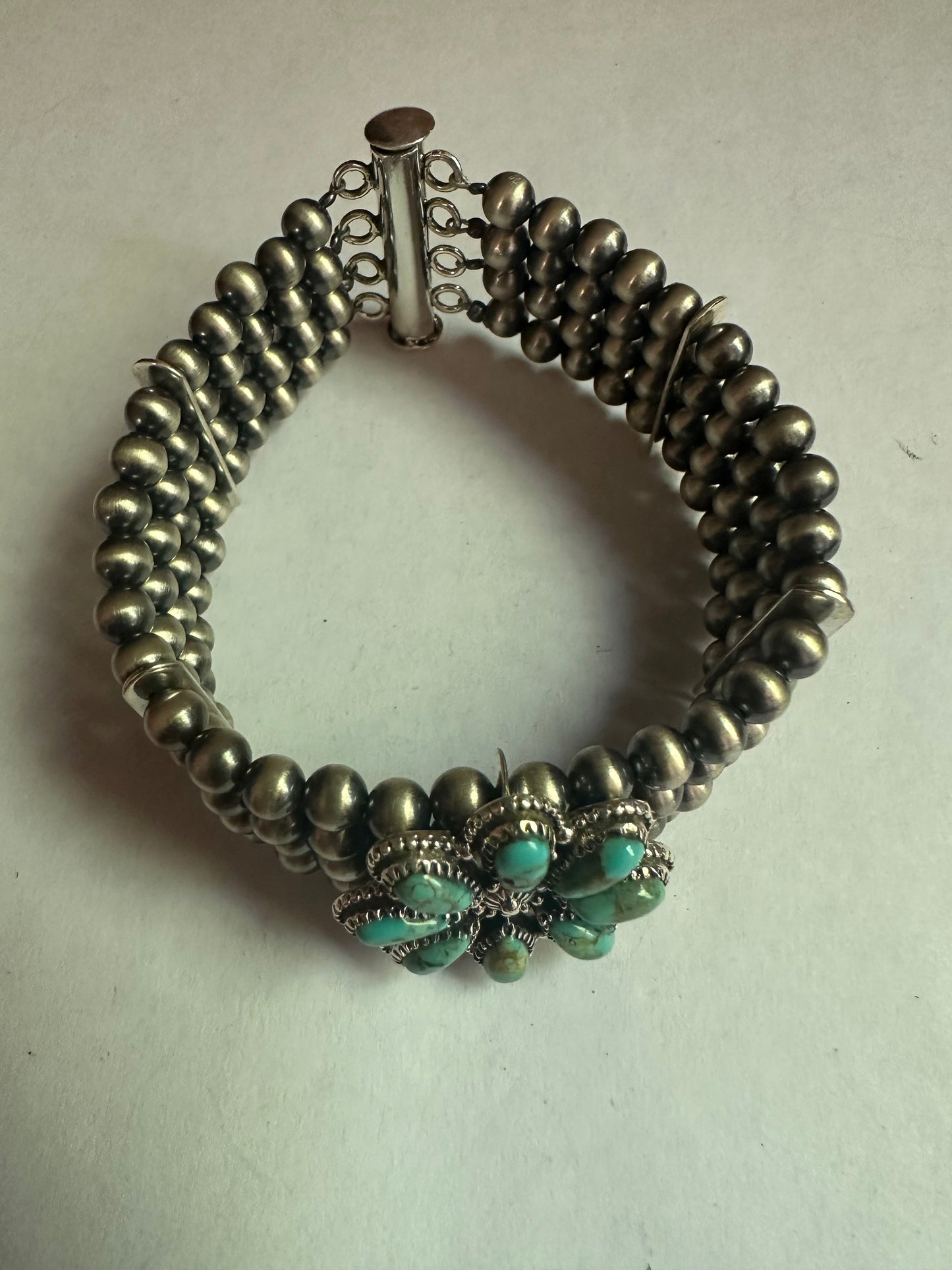 Handmade Sterling Silver & Turquoise Beaded Handcrafted Pearl Style Bracelet