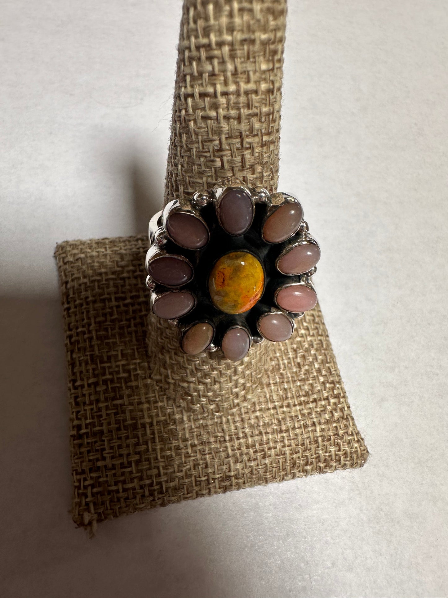Beautiful Handmade Pink Conch, Bumble Bee And Sterling Silver Adjustable Ring