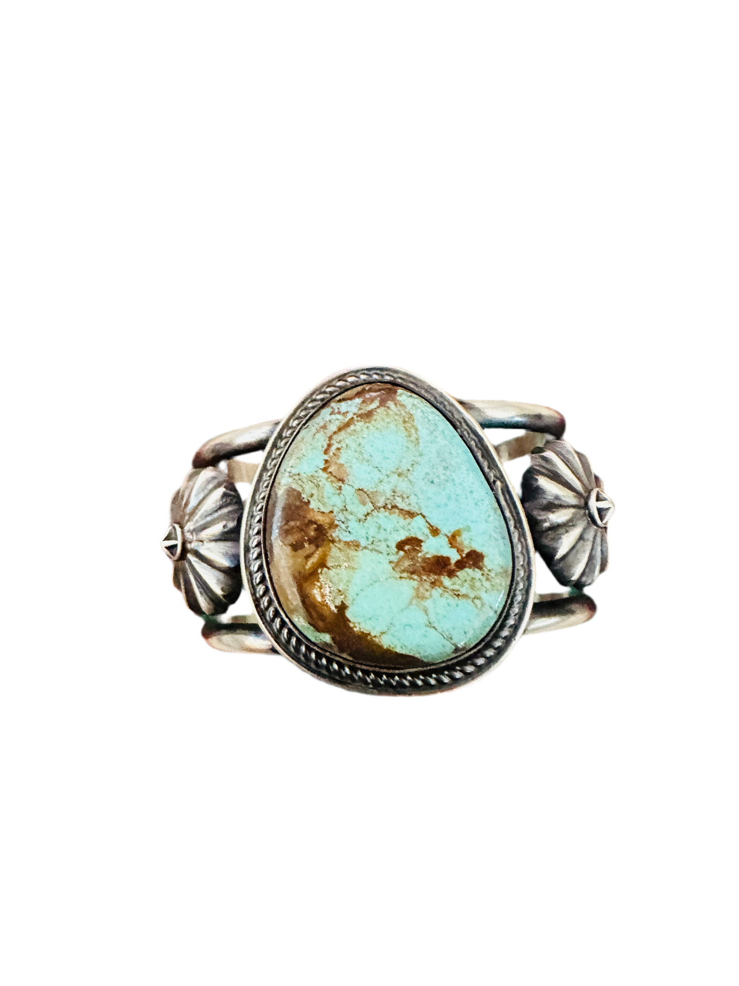 Navajo Sterling Silver & Number 8 Turquoise Cuff Bracelet by Chimney Butte