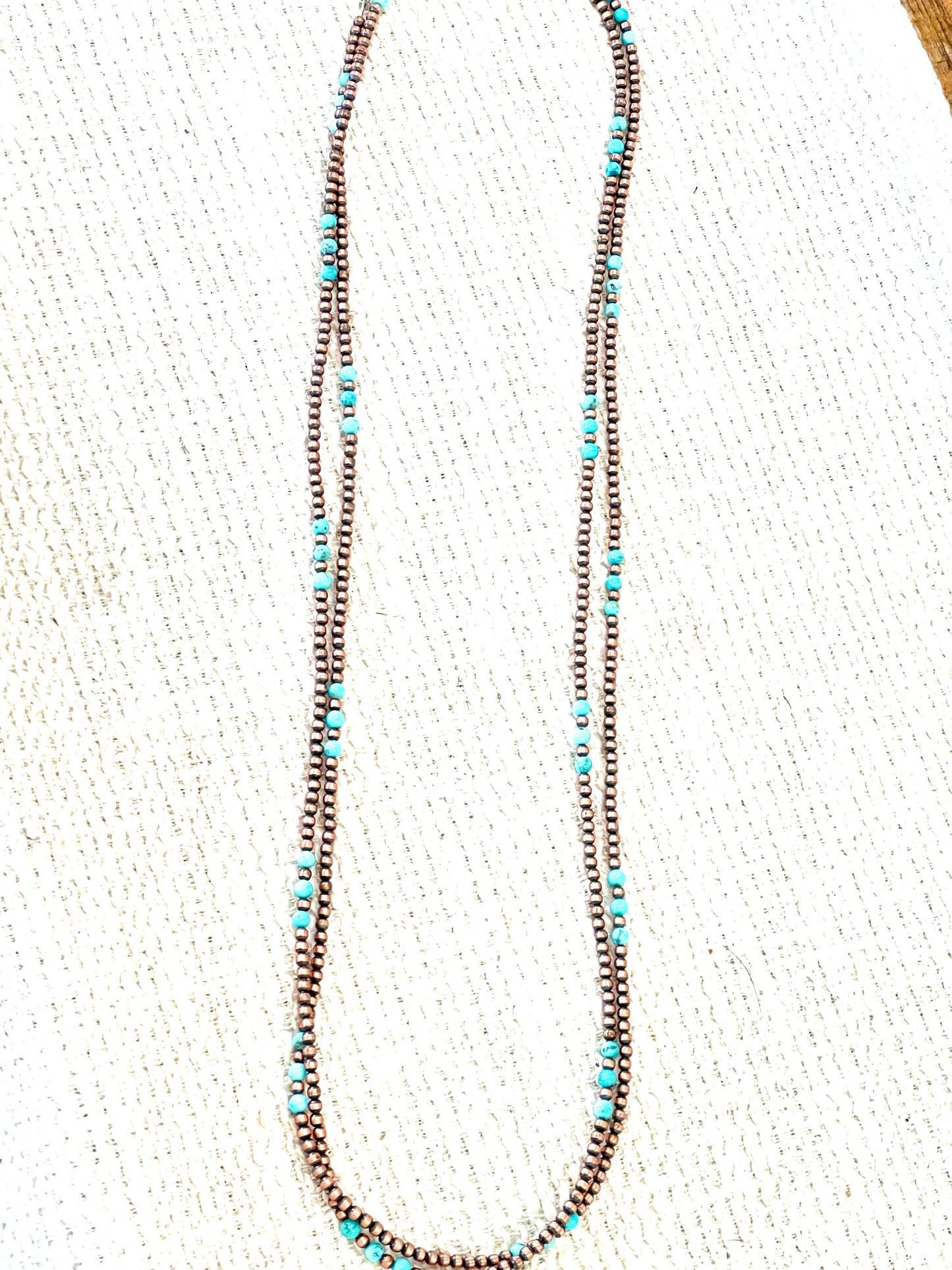 Handmade Copper & Turquoise 60” Beaded Necklace