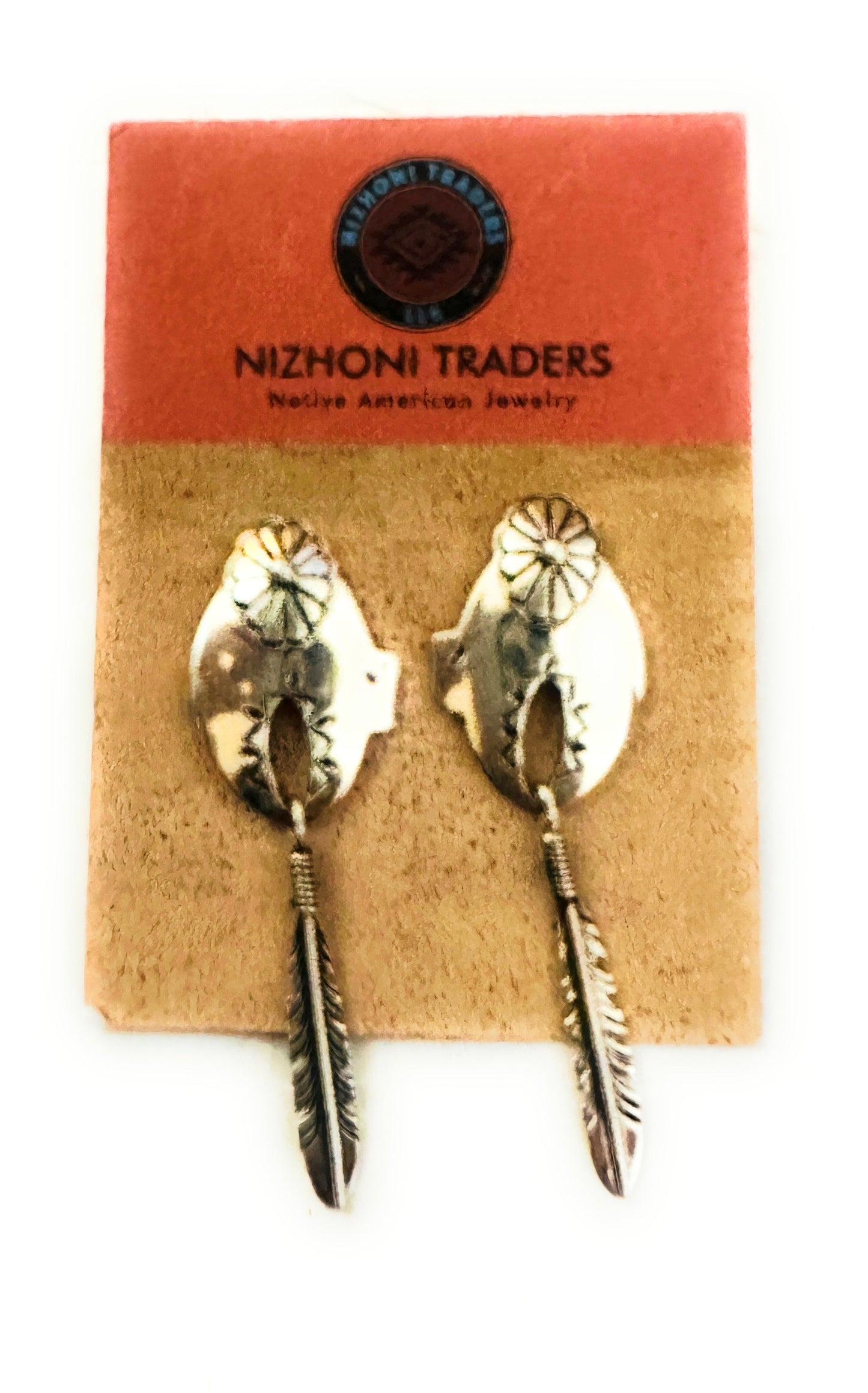 Handcrafted Concho Sterling Silver Feather Dangle Earrings