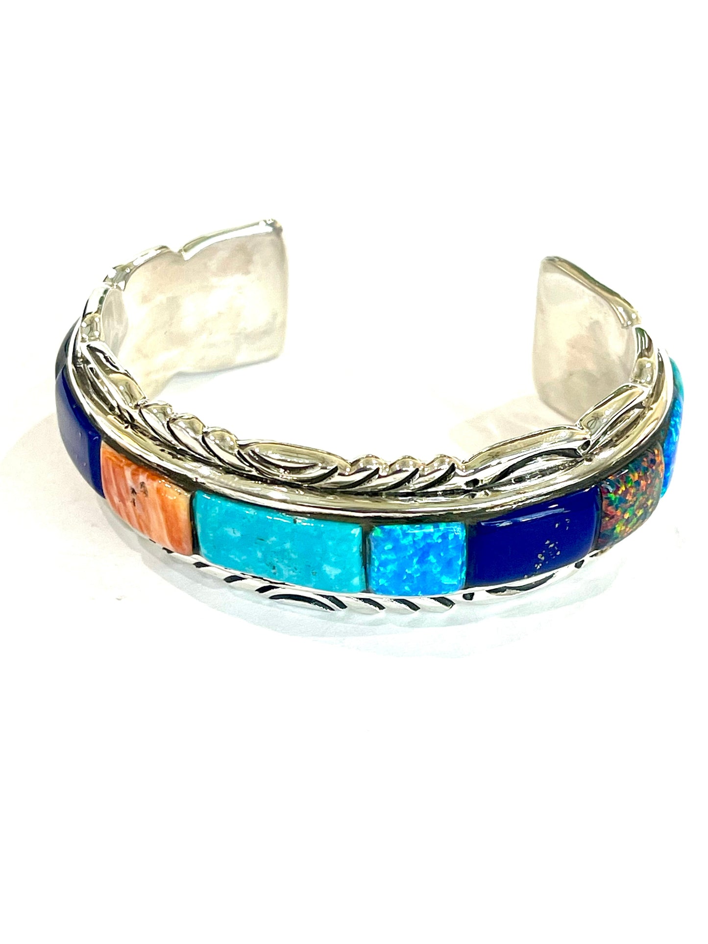 Handmade Sterling Silver Multi Stone Inlay Cuff