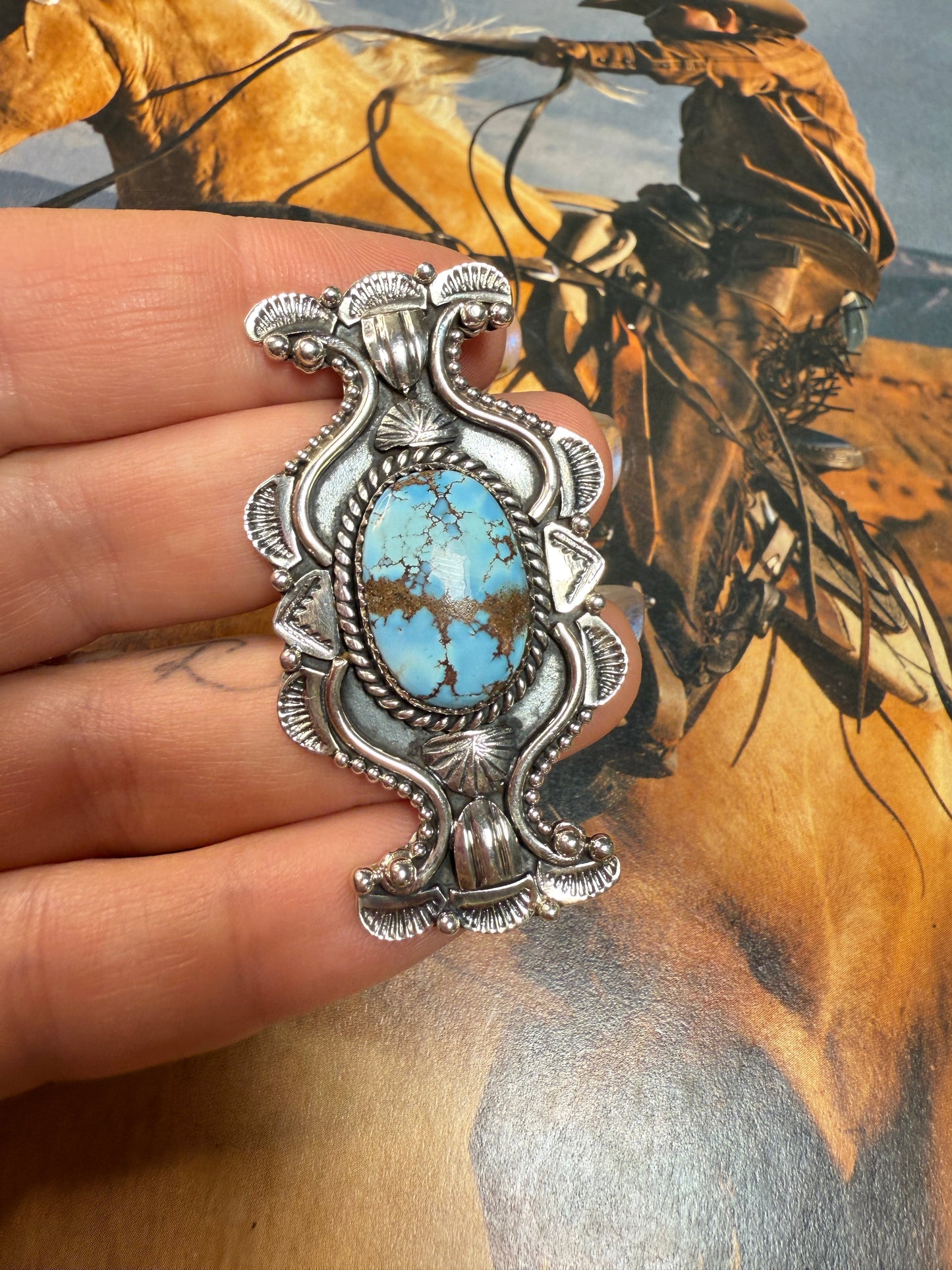 Handmade Sterling Silver Golden Hills Turquoise Adjustable Ring Signed Nizhoni