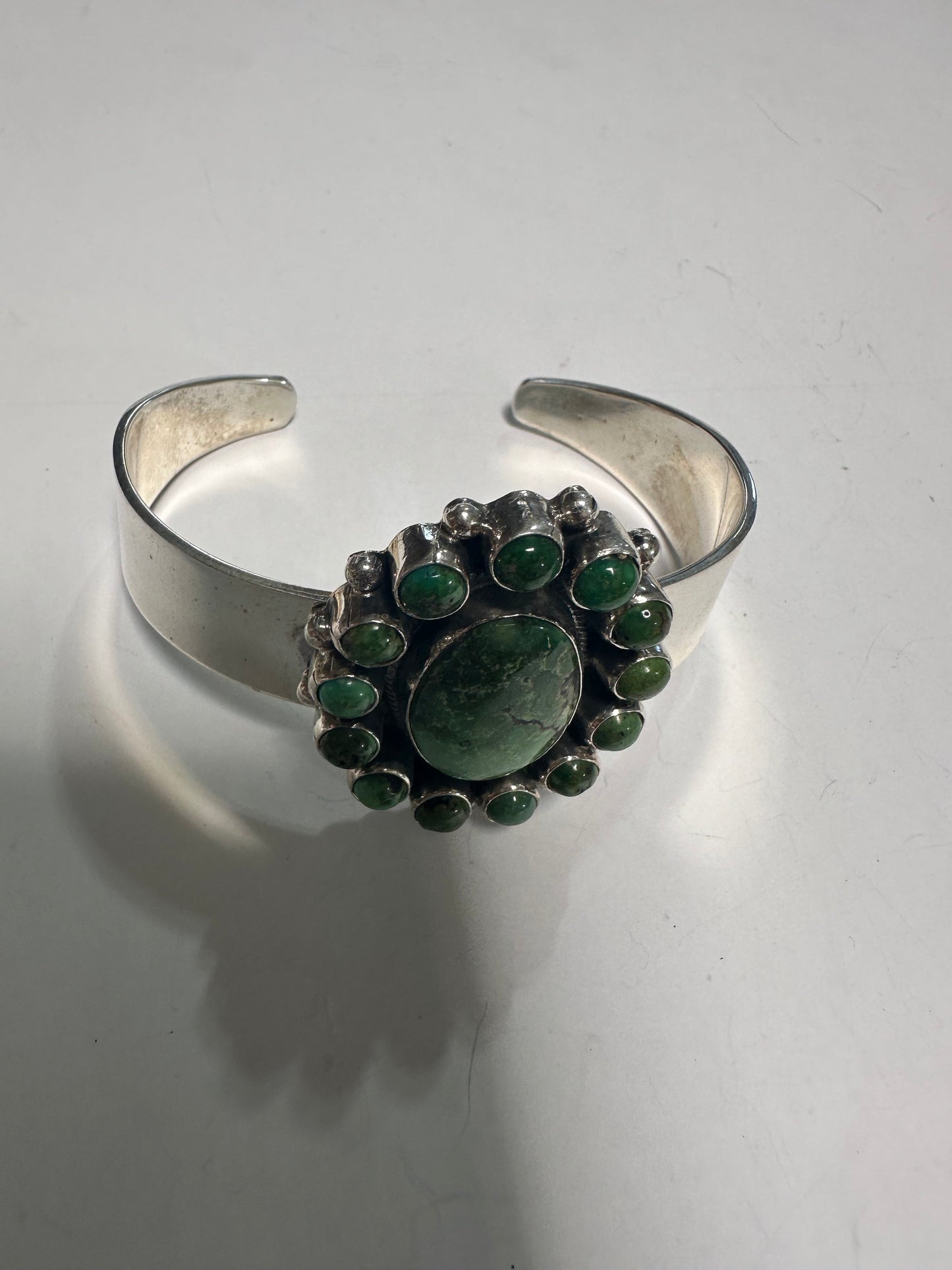 Beautiful B Johnson Handcrafted Sterling Turquoise Cluster Bracelet Cuff Signed