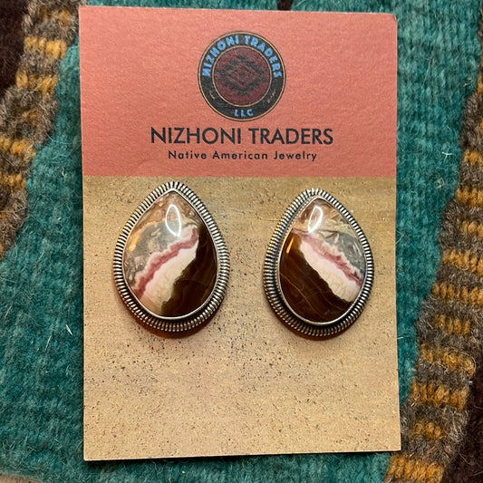 Handcrafted Sterling Silver & Rhodochrosite Stone Post Earrings