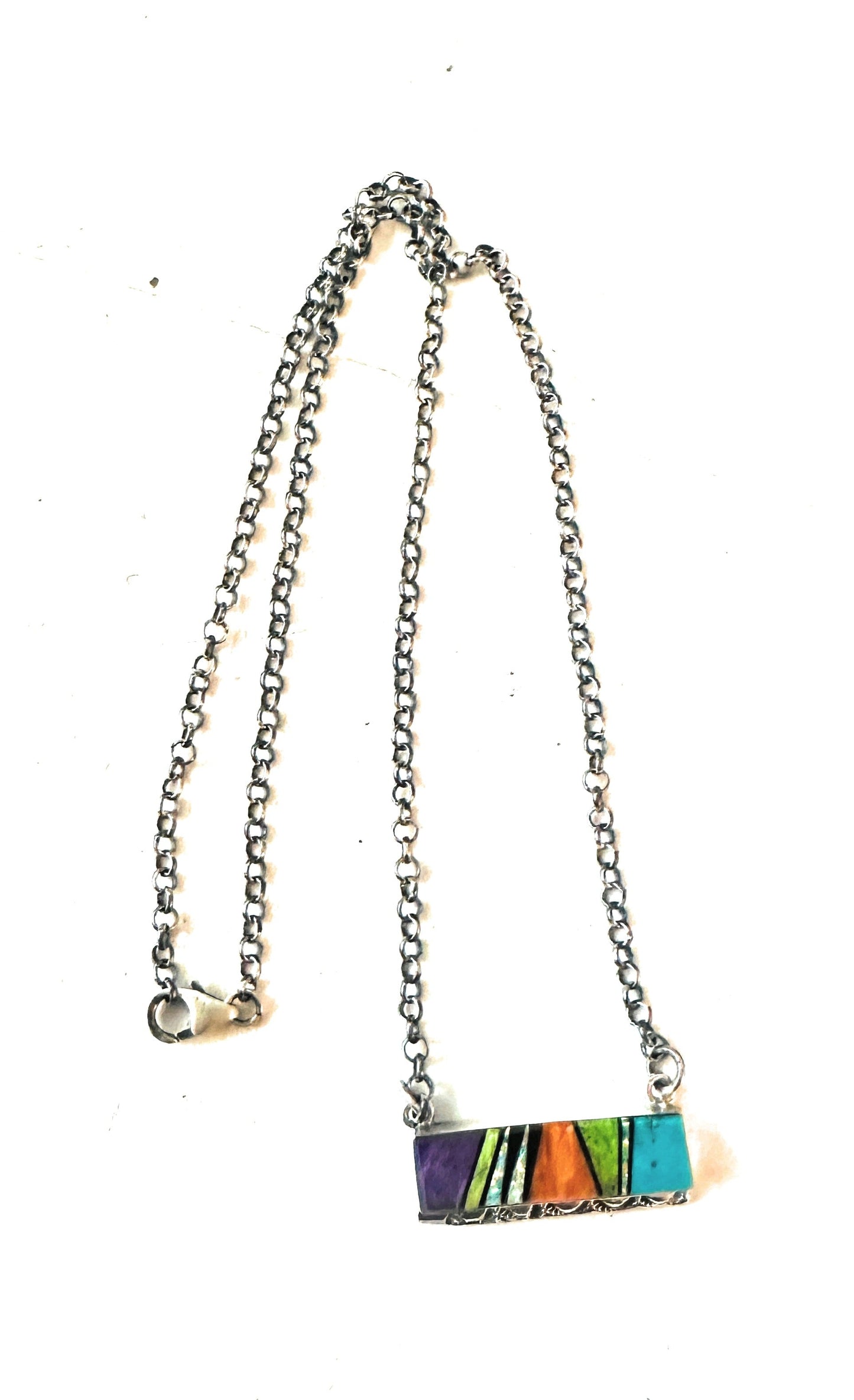 Handcrafted Multi Stone & Sterling Silver Inlay Bar Necklace