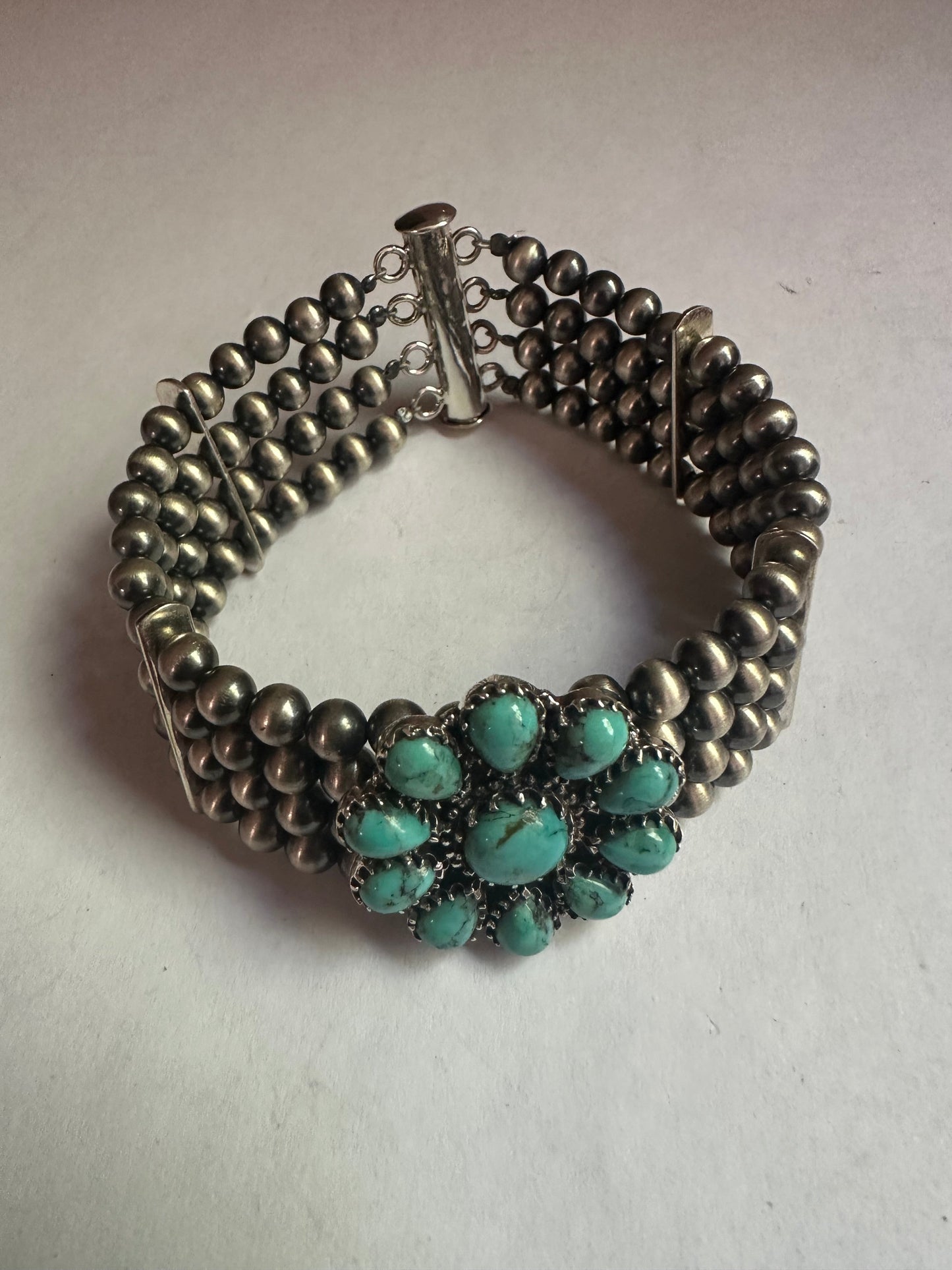 Handmade Sterling Silver & Turquoise Beaded Handcrafted Pearl Style Bracelet