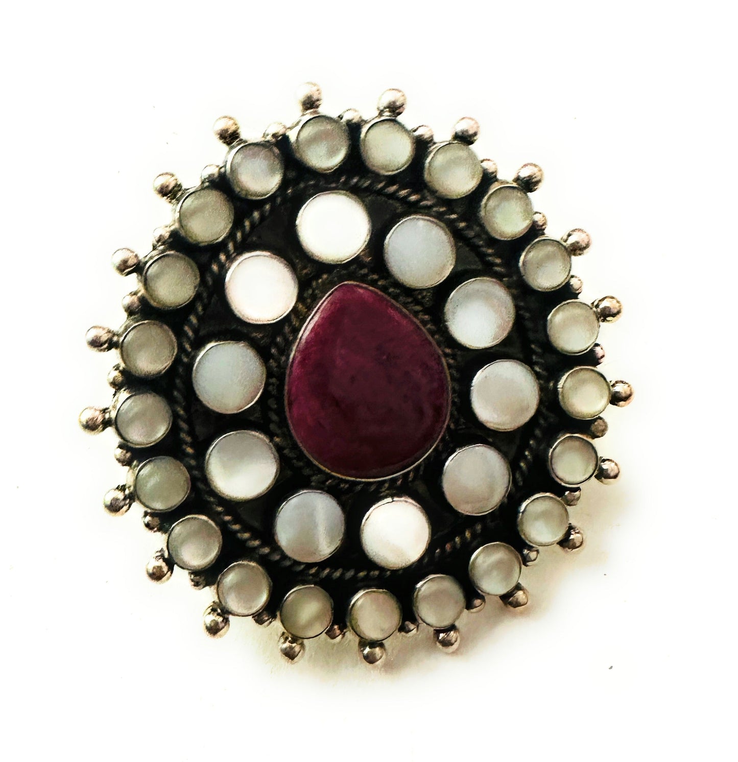 Handcrafted Sterling Silver & Mother of Pearl Cluster Adjustable Ring