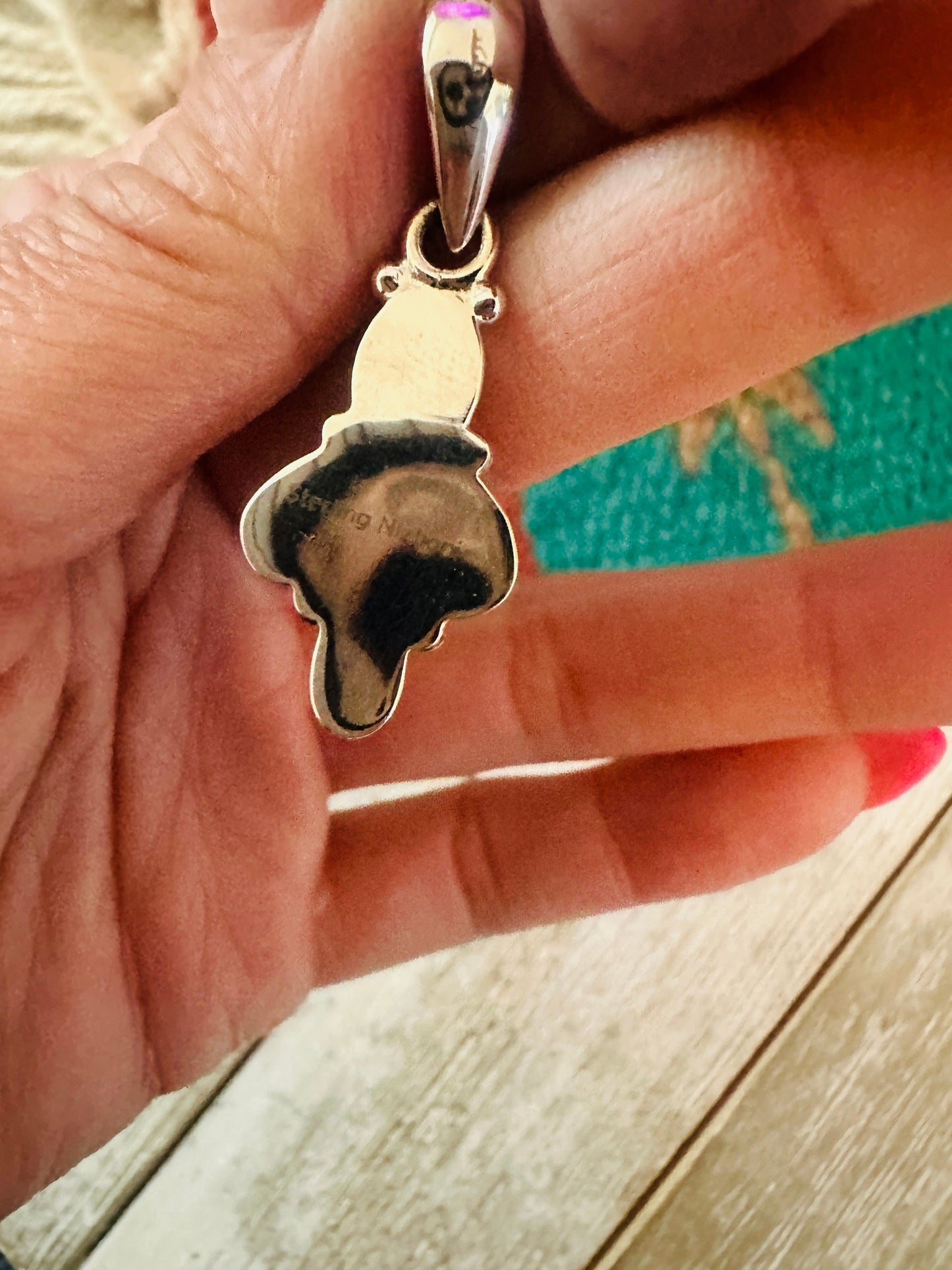 ** Christmas Collection ** Handmade Sterling Silver, Coral & Turquoise Pendant Signed Nizhoni