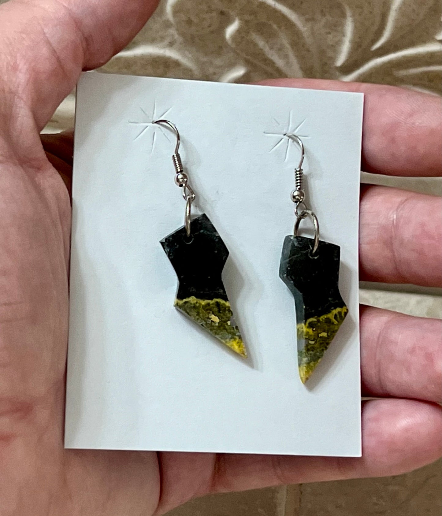 Handcrafted Bumblebee & Sterling Silver Lightning Bolt Slab Earrings