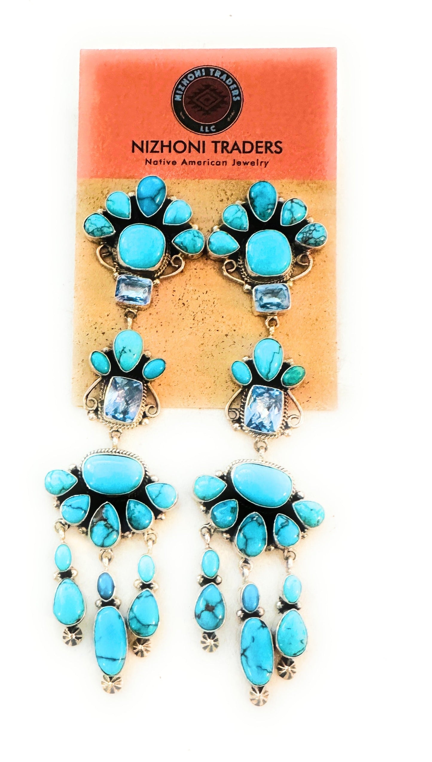 Handcrafted Turquoise, Topaz & Sterling Silver Chandelier Dangle Earrings