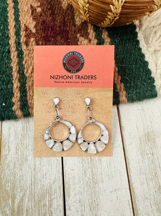 Handcrafted Mother of Pearl & Sterling Silver Inlay Dangle Earrings