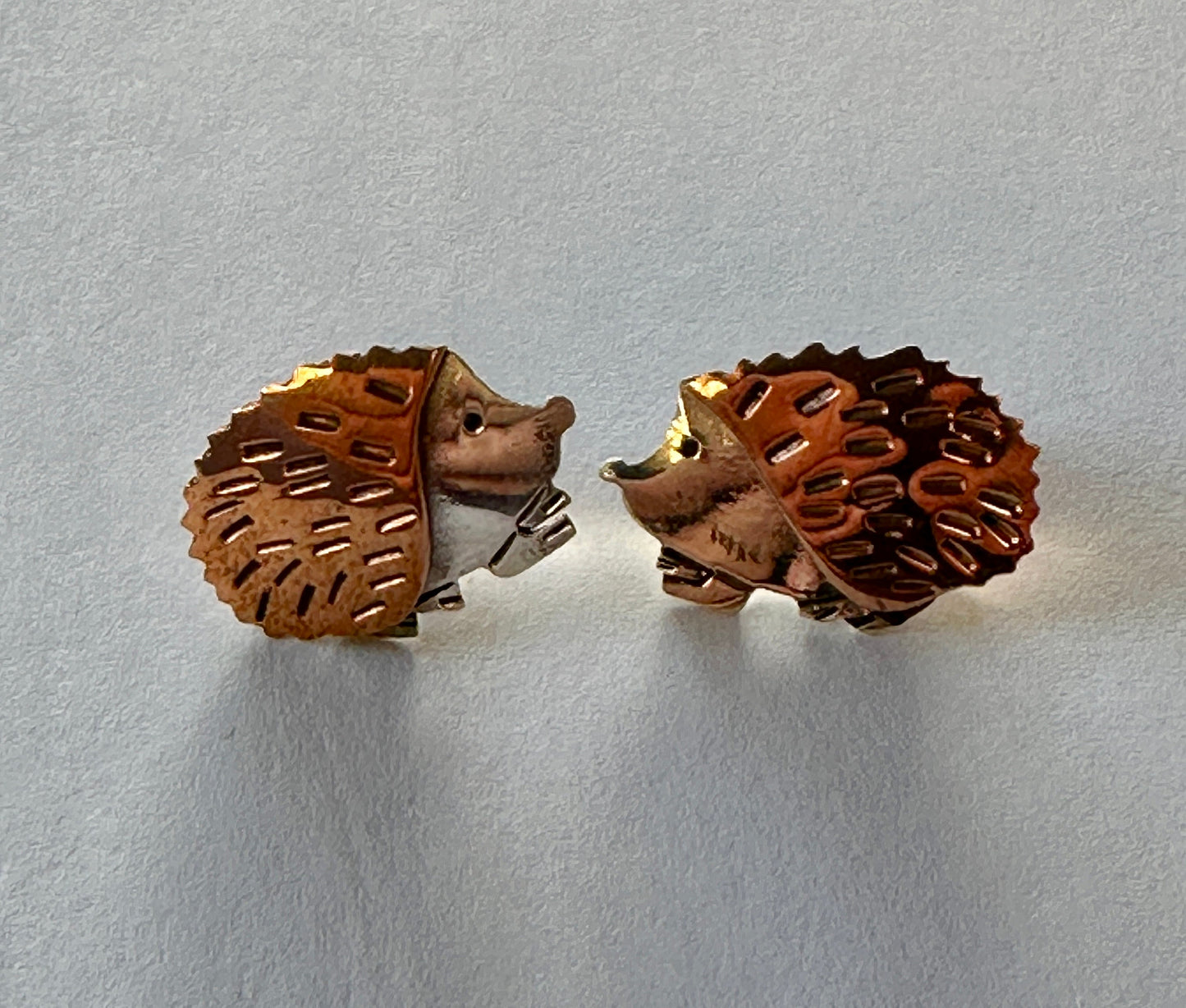 Copper & Sterling Silver Hedgehog Earrings on Post