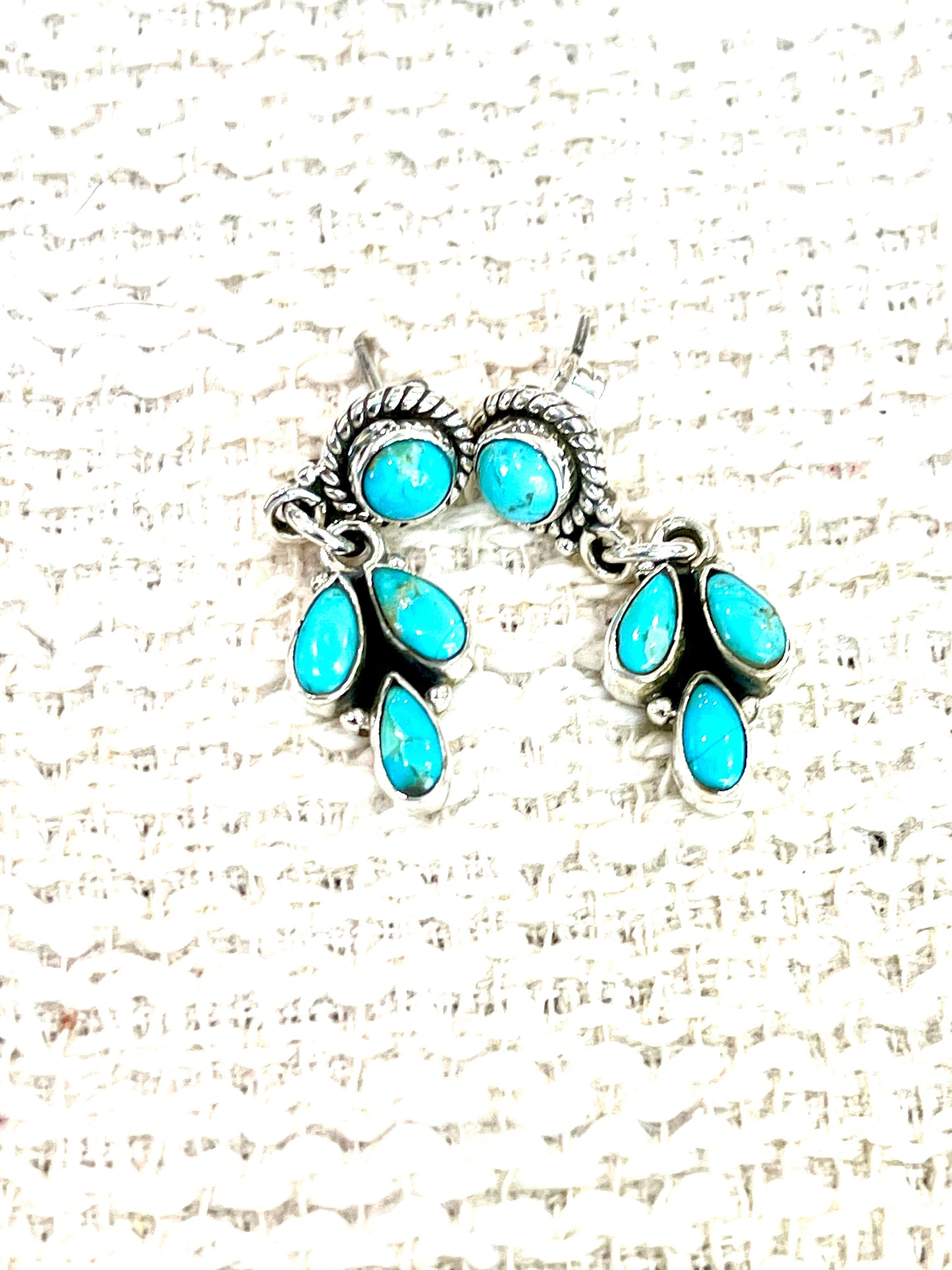 Handmade Sterling Silver Kingman Turquoise Post Dangle Earrings with Signed Nizhoni