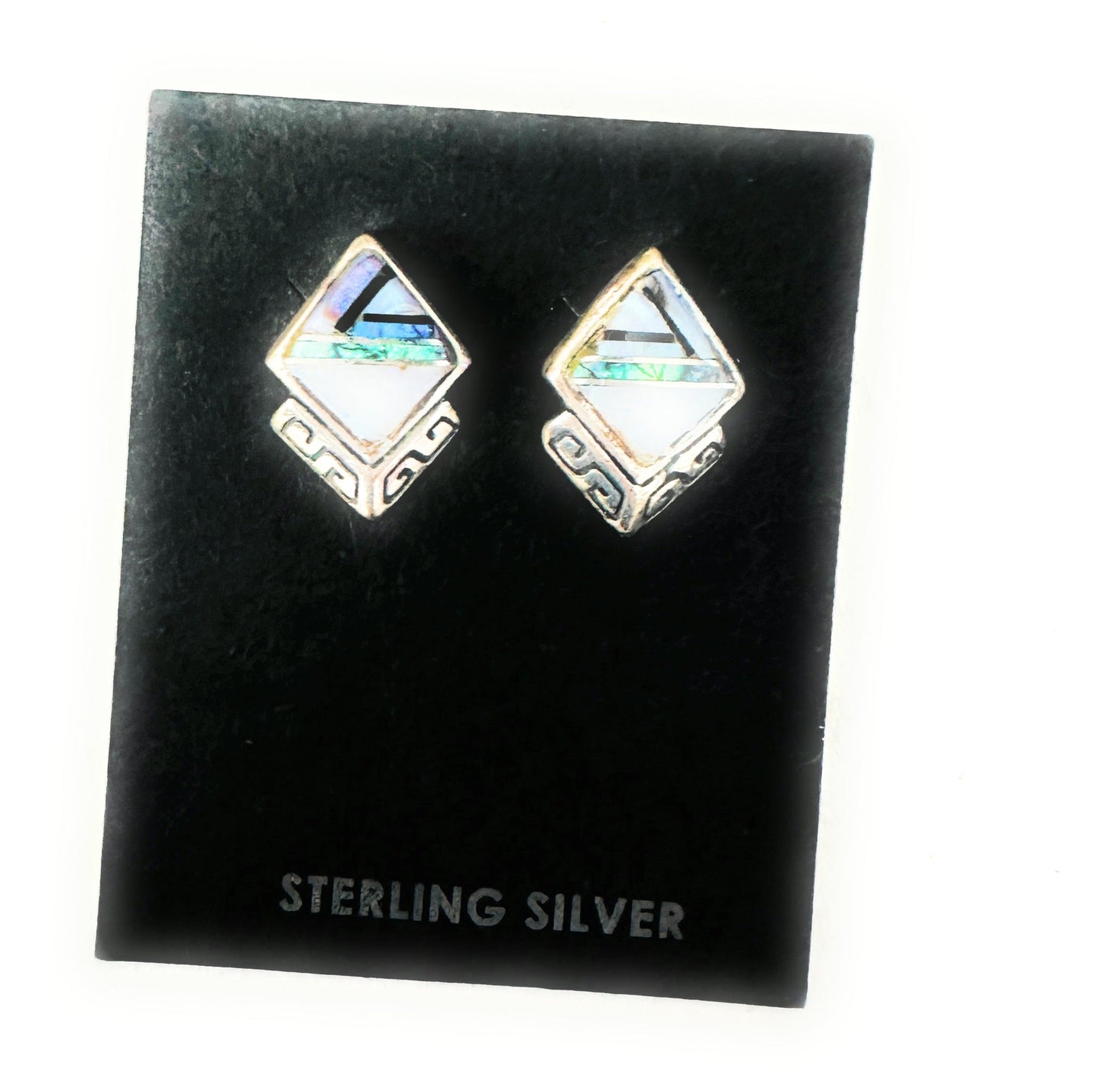 Handcrafted Opal & Sterling Silver Inlay Stud Earrings
